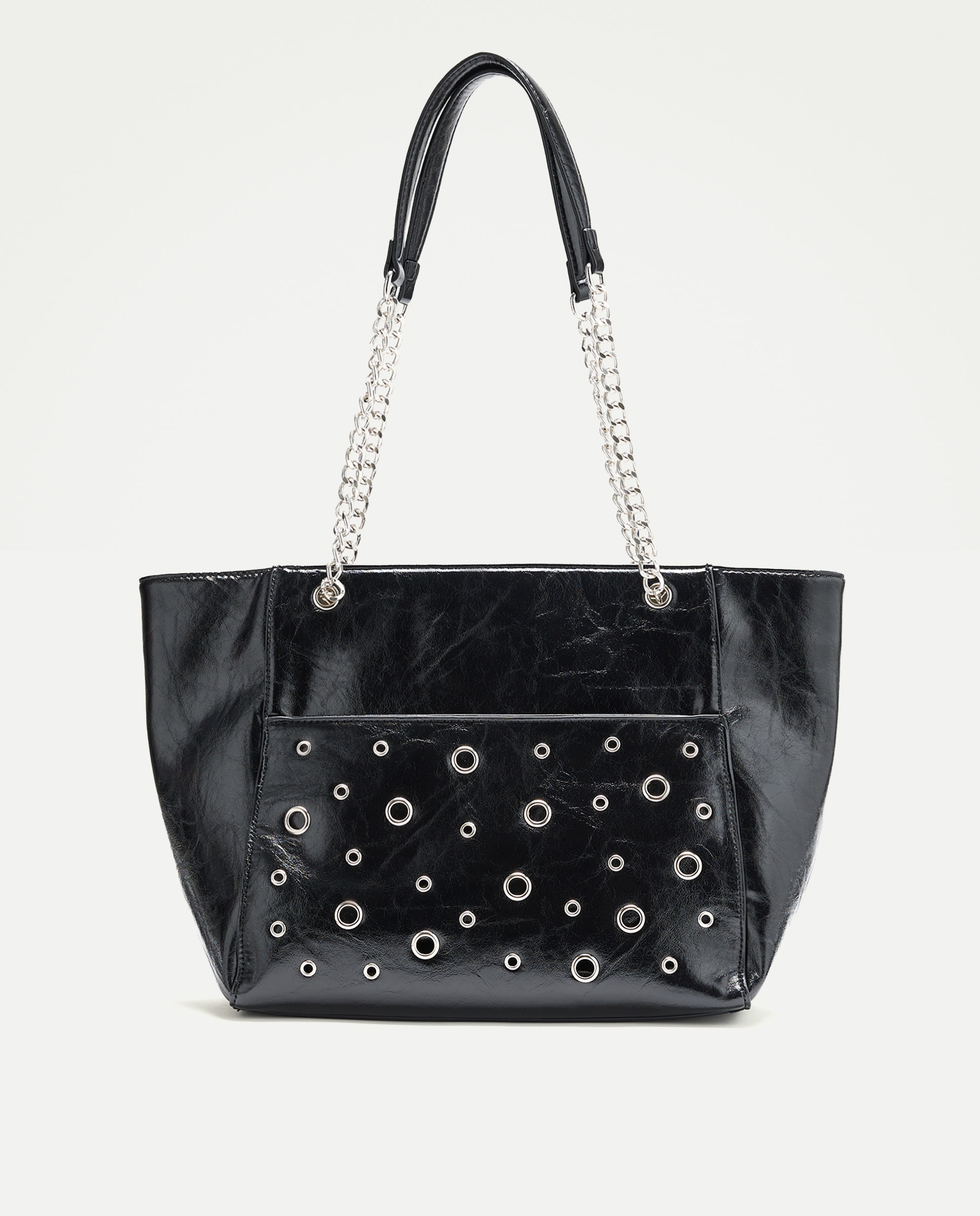 Bolso shopper con hoyados y cadenas - Tintoretto - Negro Negro-1