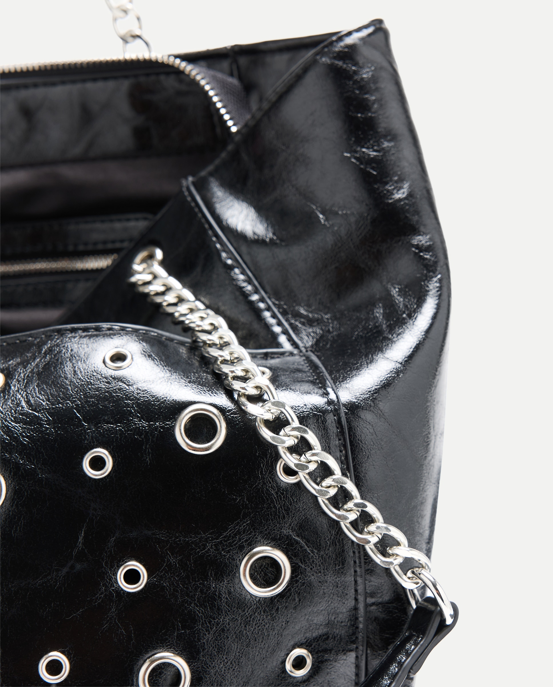 Bolso shopper con hoyados y cadenas - Tintoretto - Negro Negro-3