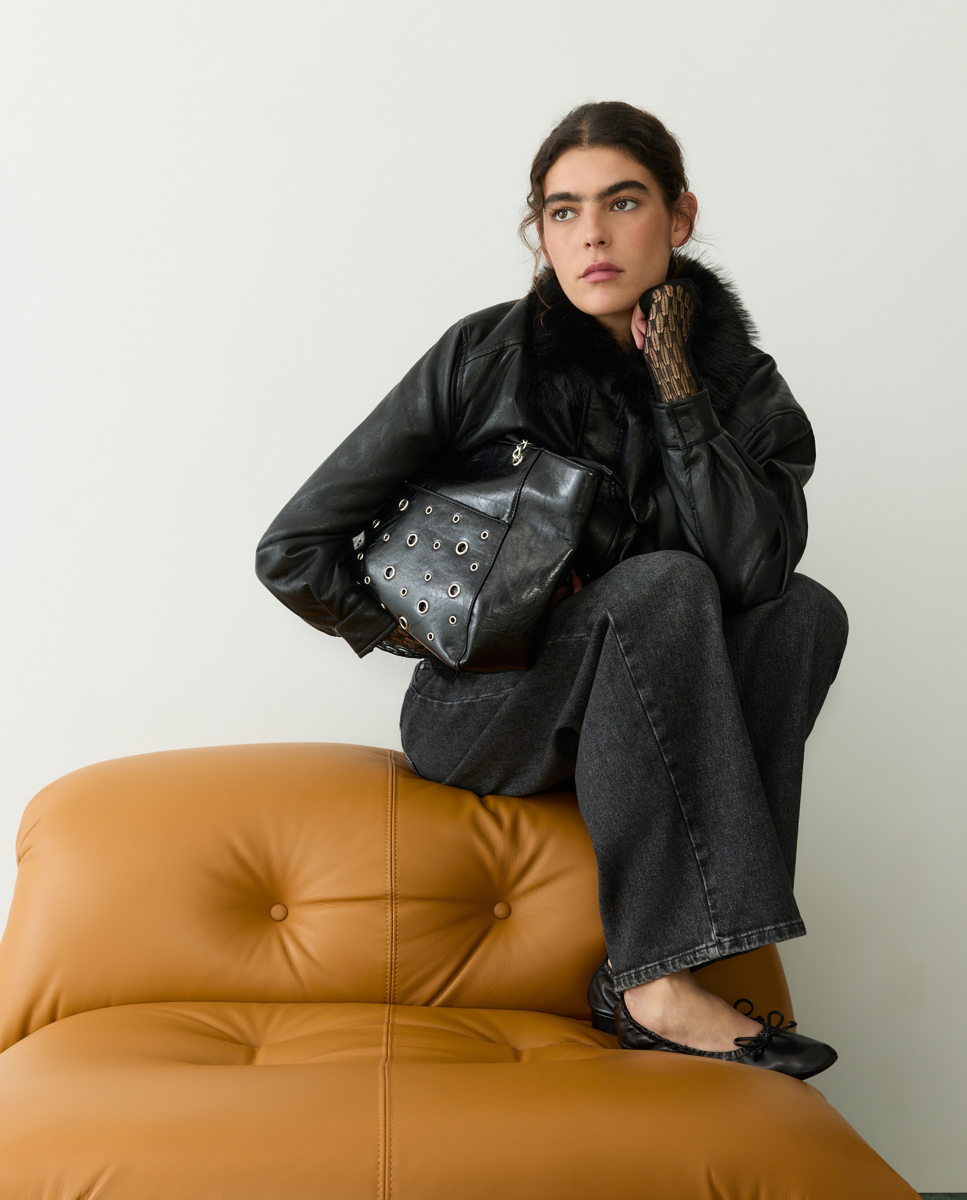 Bolso shopper con hoyados y cadenas - Tintoretto - Negro Negro-5