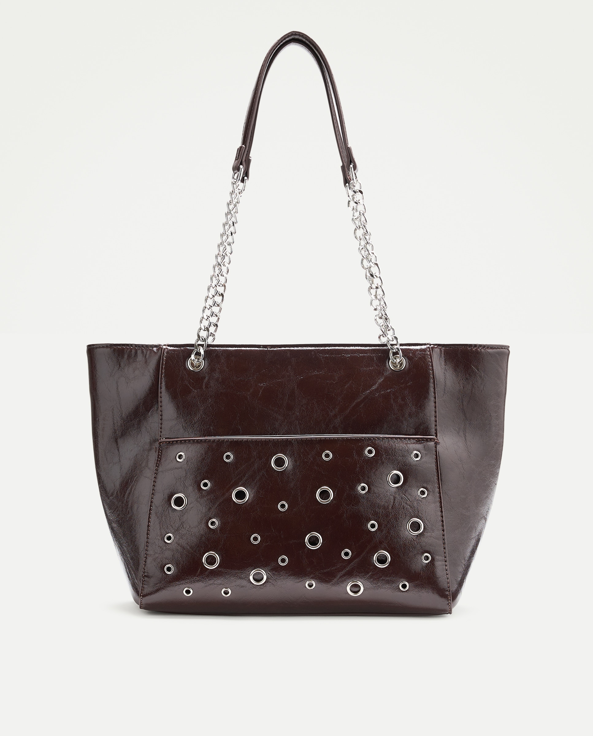 Bolso shopper con hoyados y cadenas - Tintoretto - Marrón Marrón-1