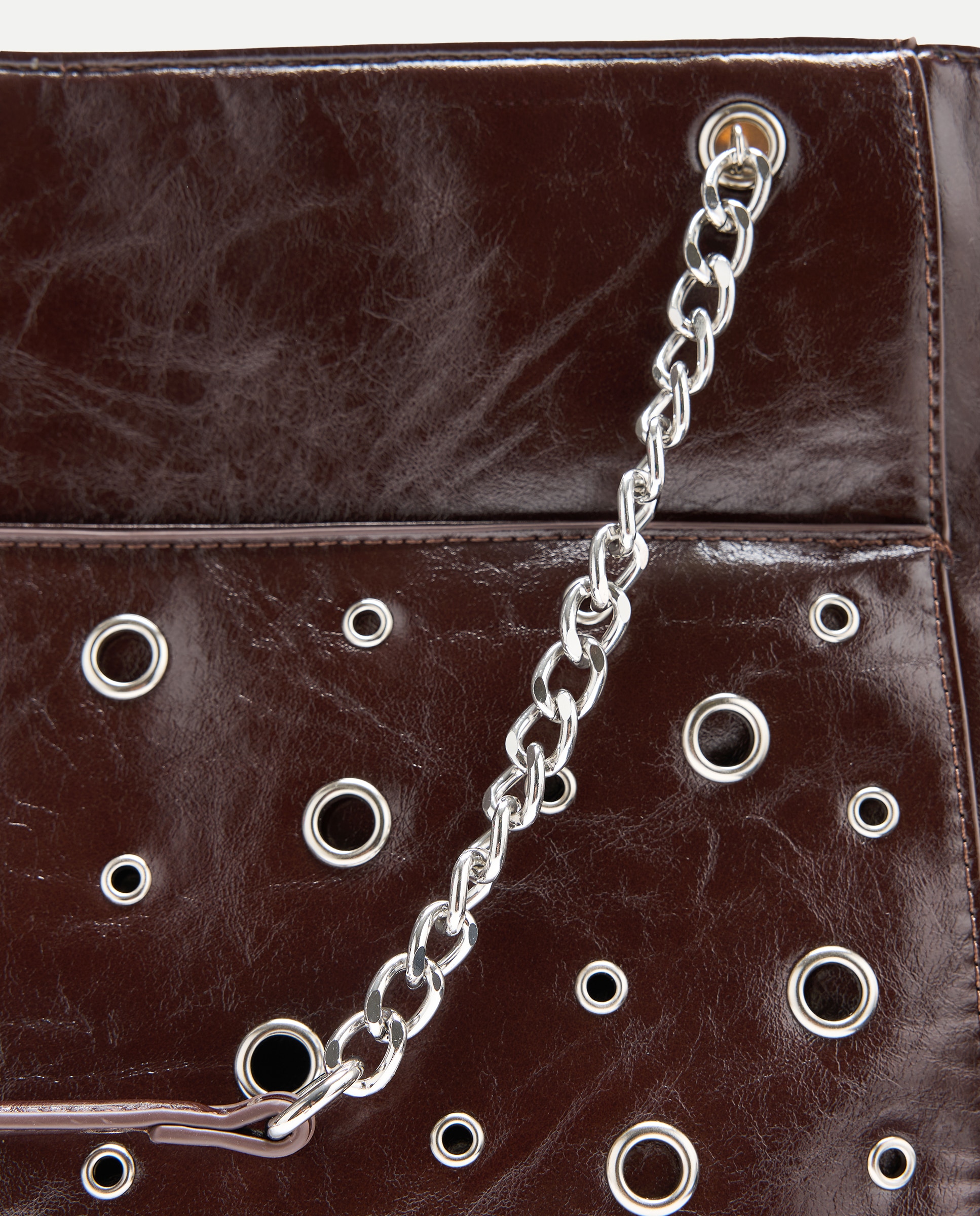 Bolso shopper con hoyados y cadenas - Tintoretto - Marrón Marrón-3