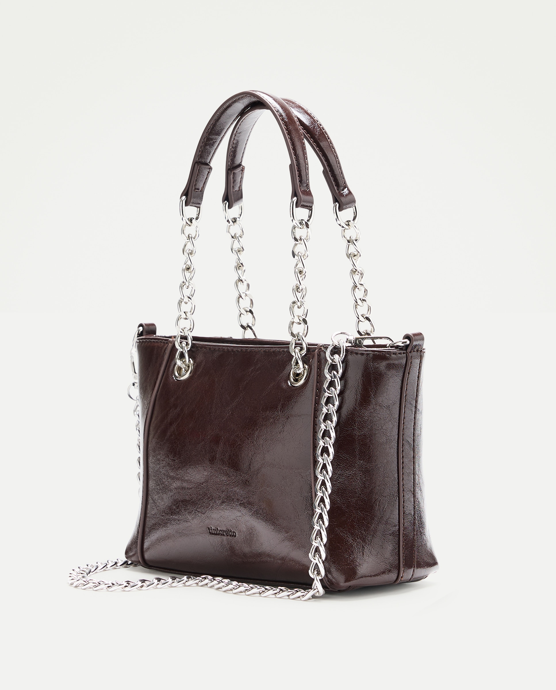 Mala Shopper Média com Recortes e Correntes Castanho-2