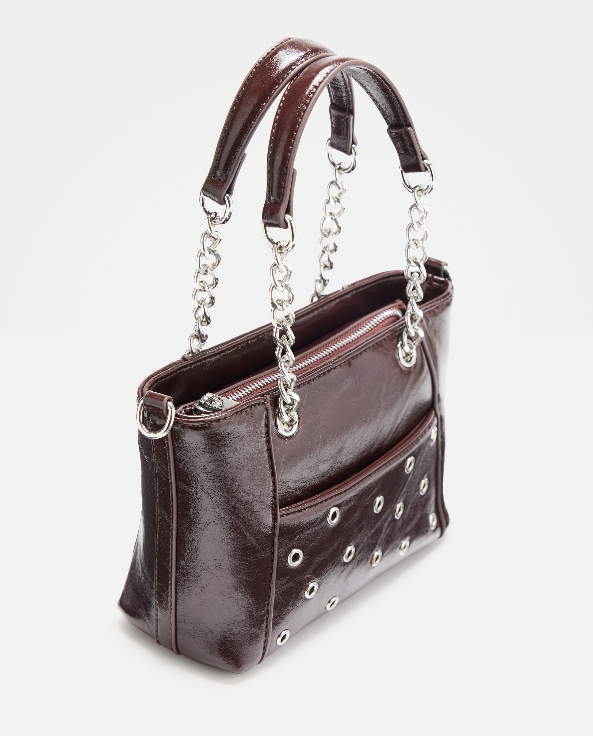 Mala Shopper Média com Recortes e Correntes Castanho-3