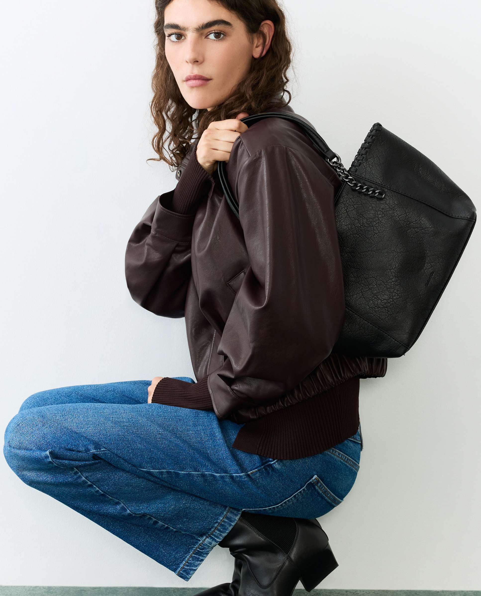 Bolso shopper mediano con cadenas - Tintoretto - Negro Negro-5