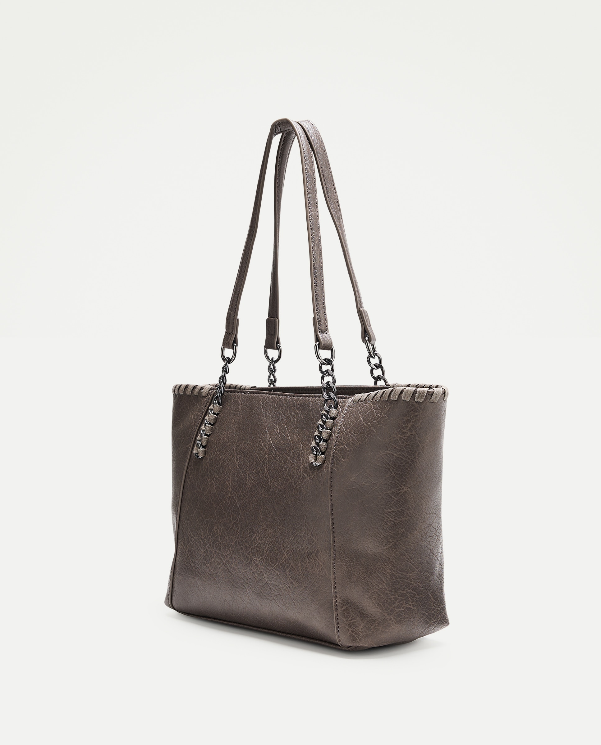 Bolso shopper mediano con cadenas - Tintoretto - Visón oscuro Visón oscuro-2