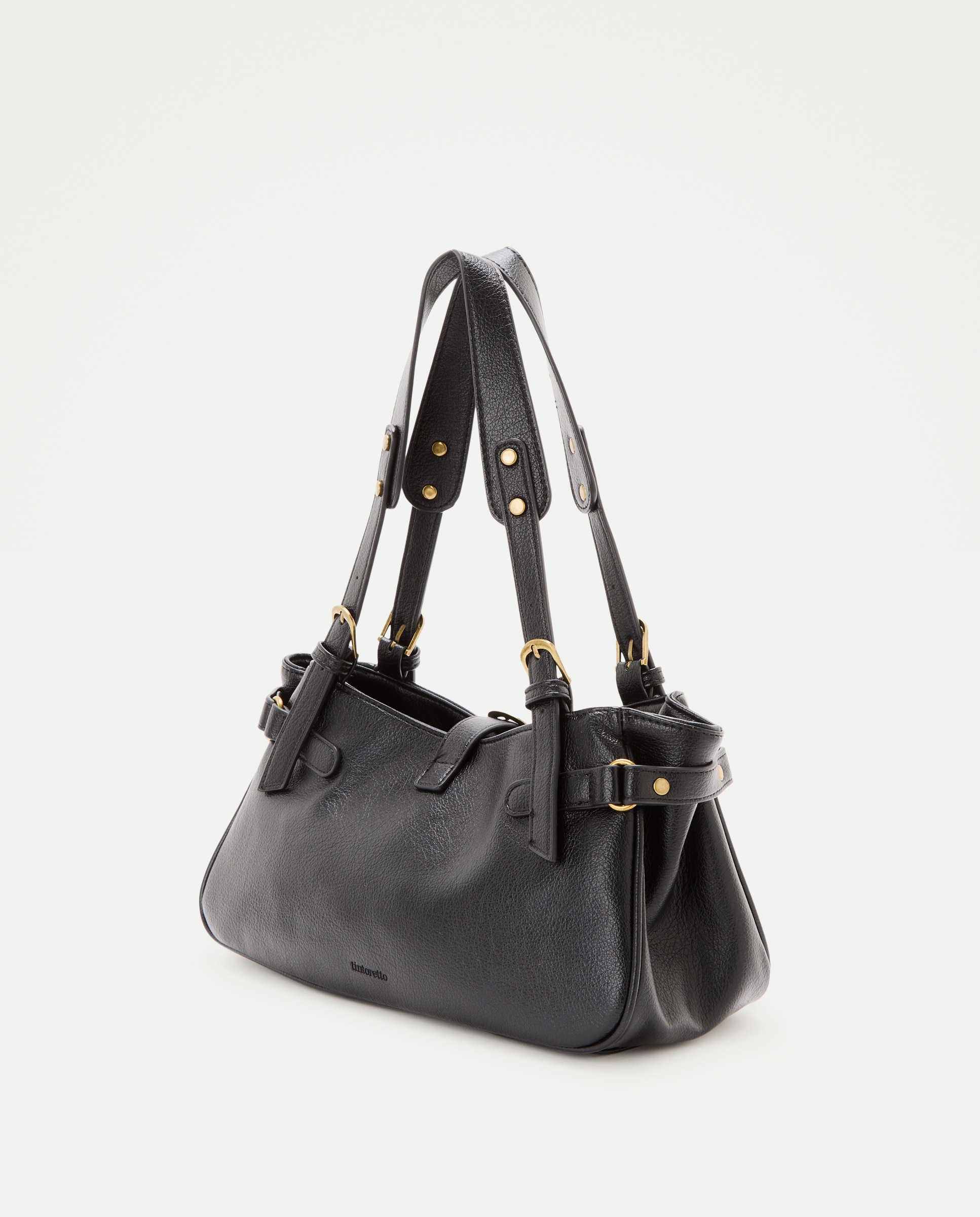 Bolso de hombro con hebilla y mini tachas - Tintoretto - Negro Negro-2