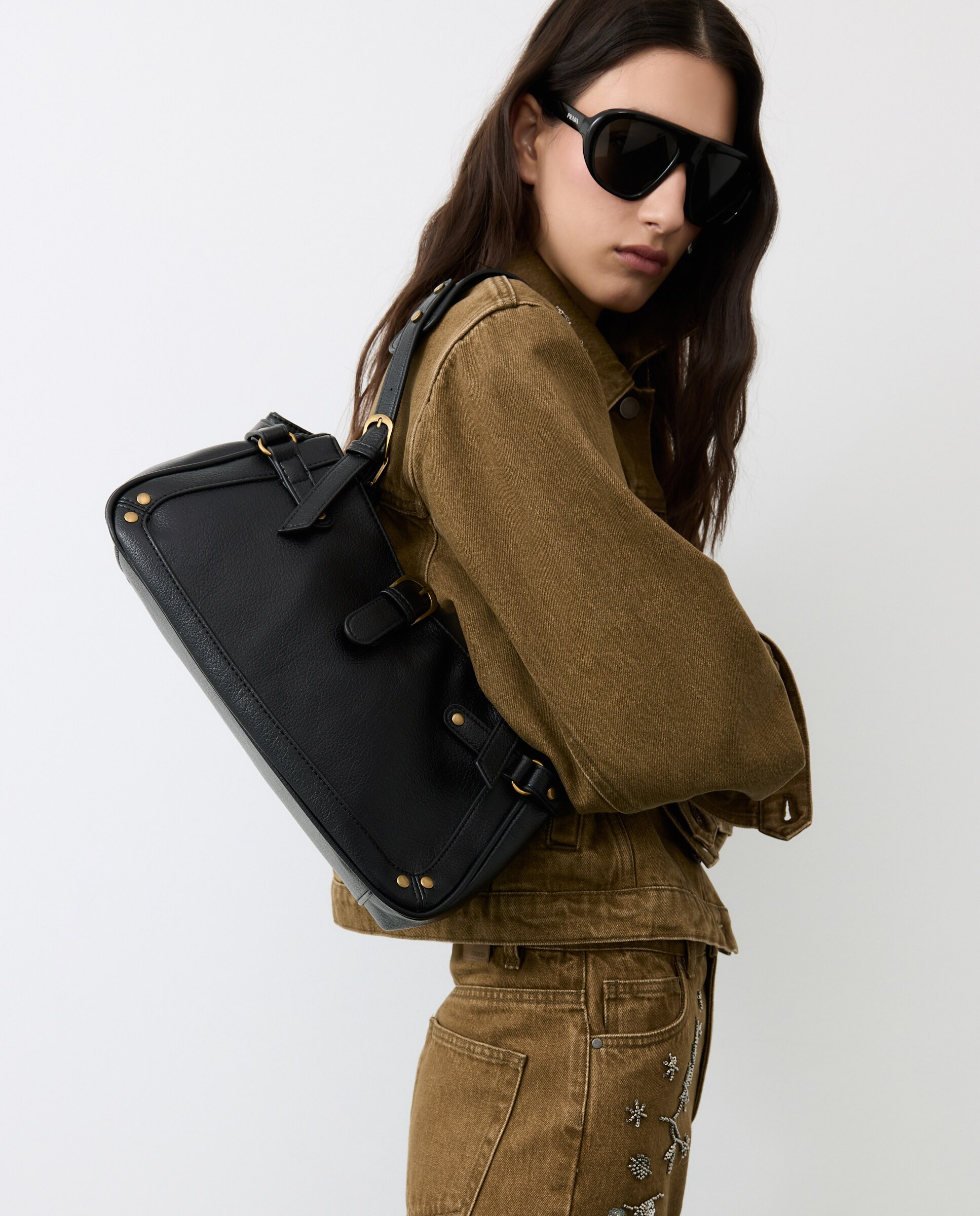 Bolso de hombro con hebilla y mini tachas - Tintoretto - Negro Negro-5