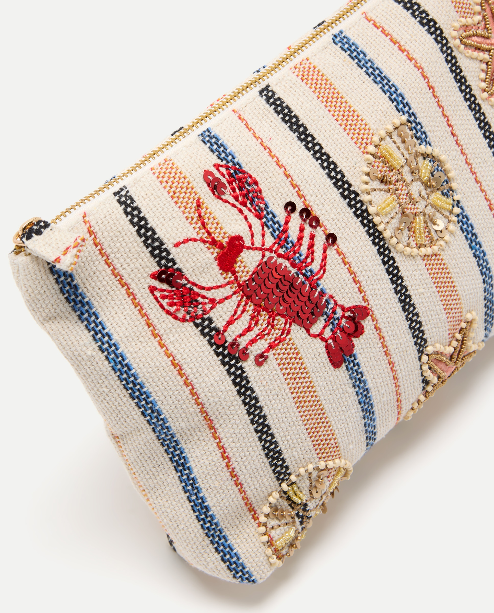 Mala Tipo Clutch com Bordados do Mar Bege-4