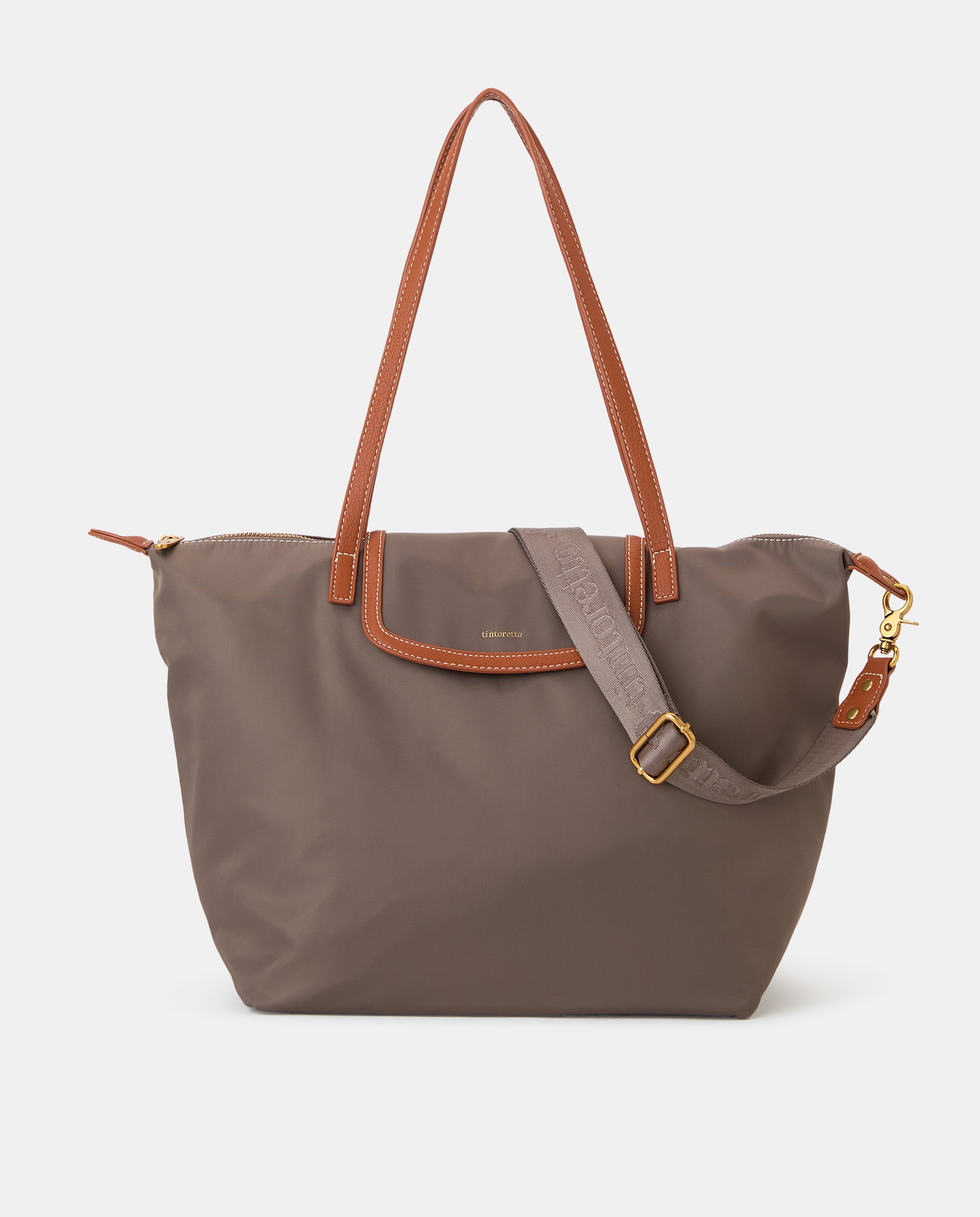 Mala Shopper de Nylon com Alça Amovível 820 Cinzento Médio-1