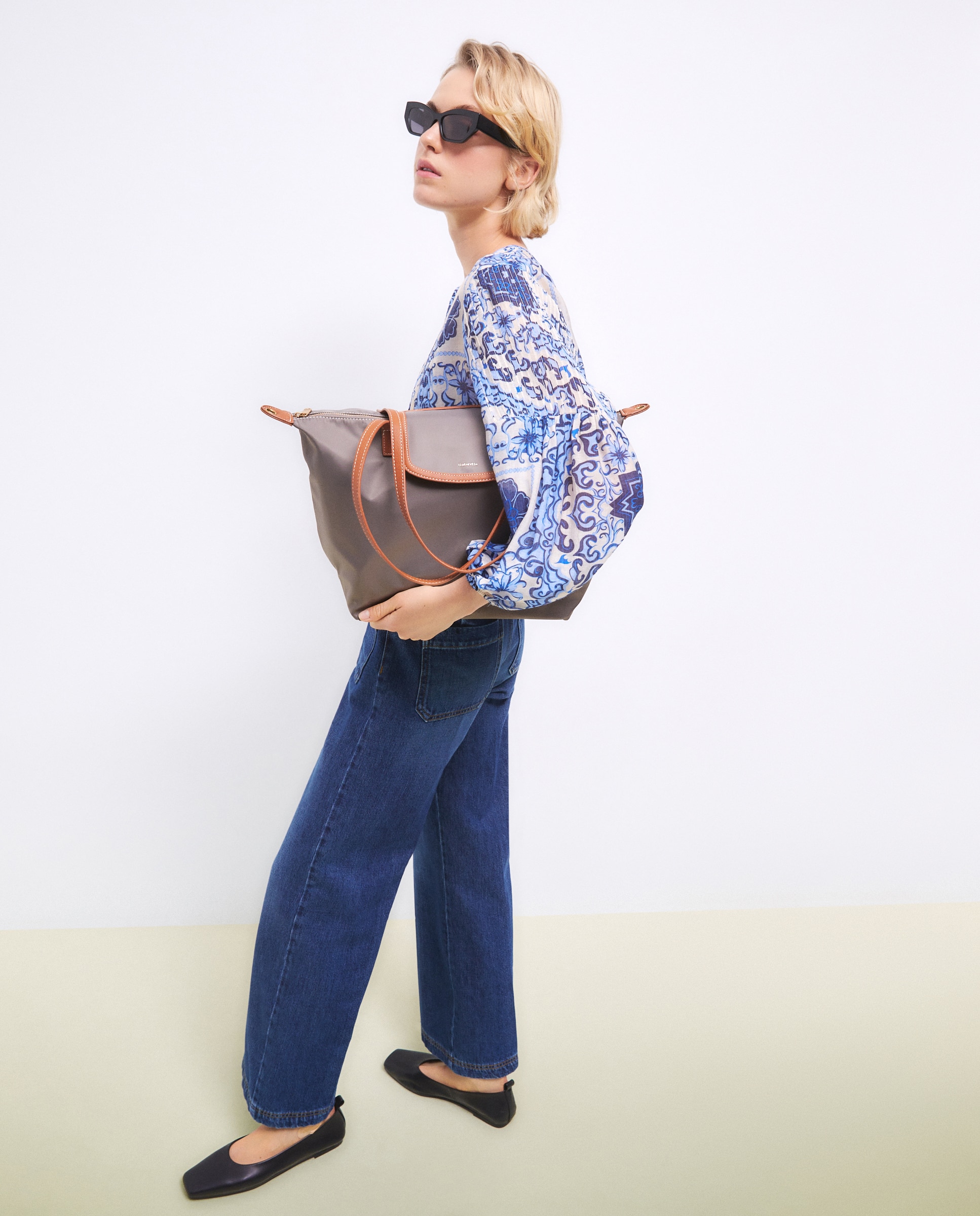 Mala Shopper de Nylon com Alça Amovível 820 Cinzento Médio-4