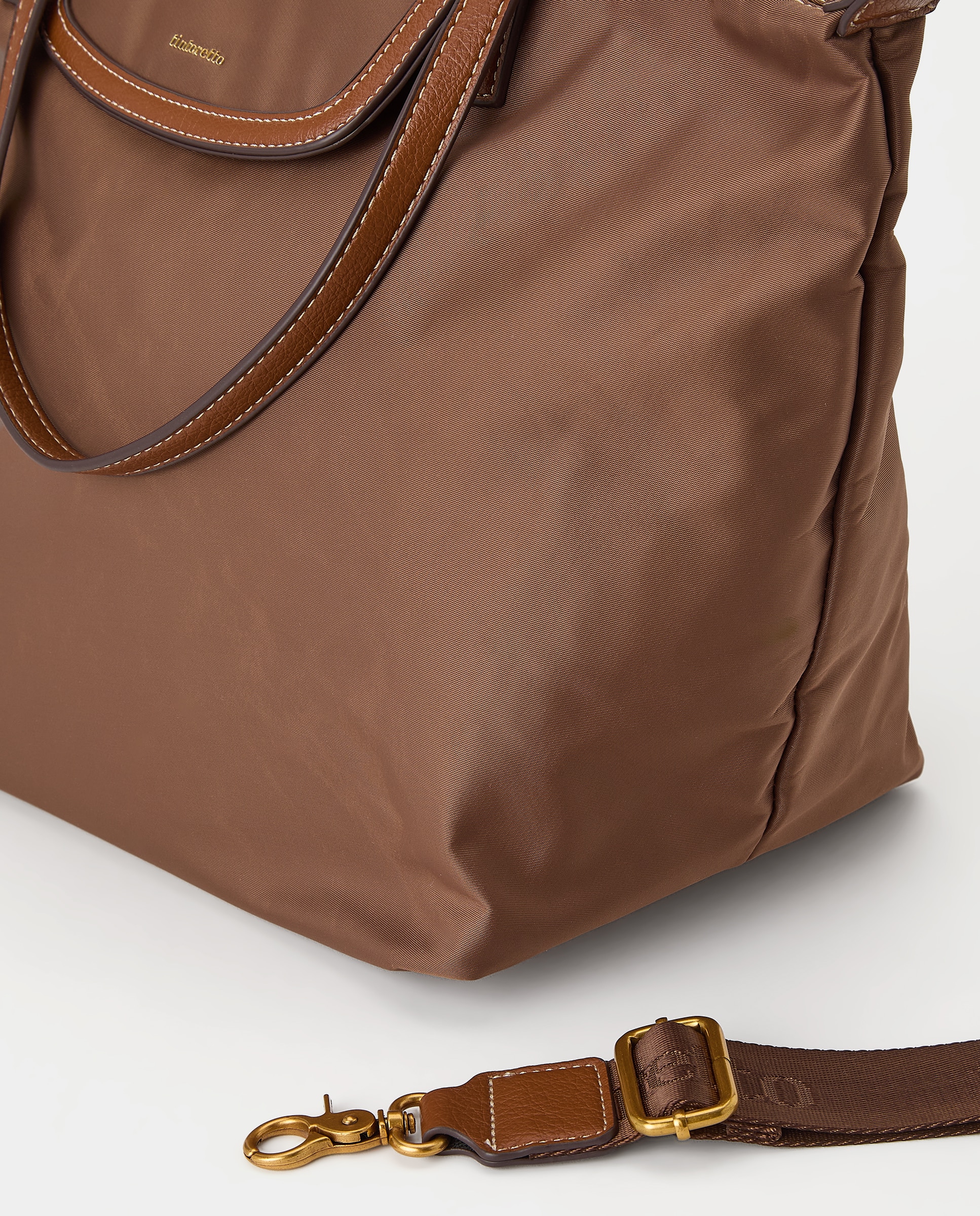 Mala Shopper de Nylon com Alça Amovível Castanho-3