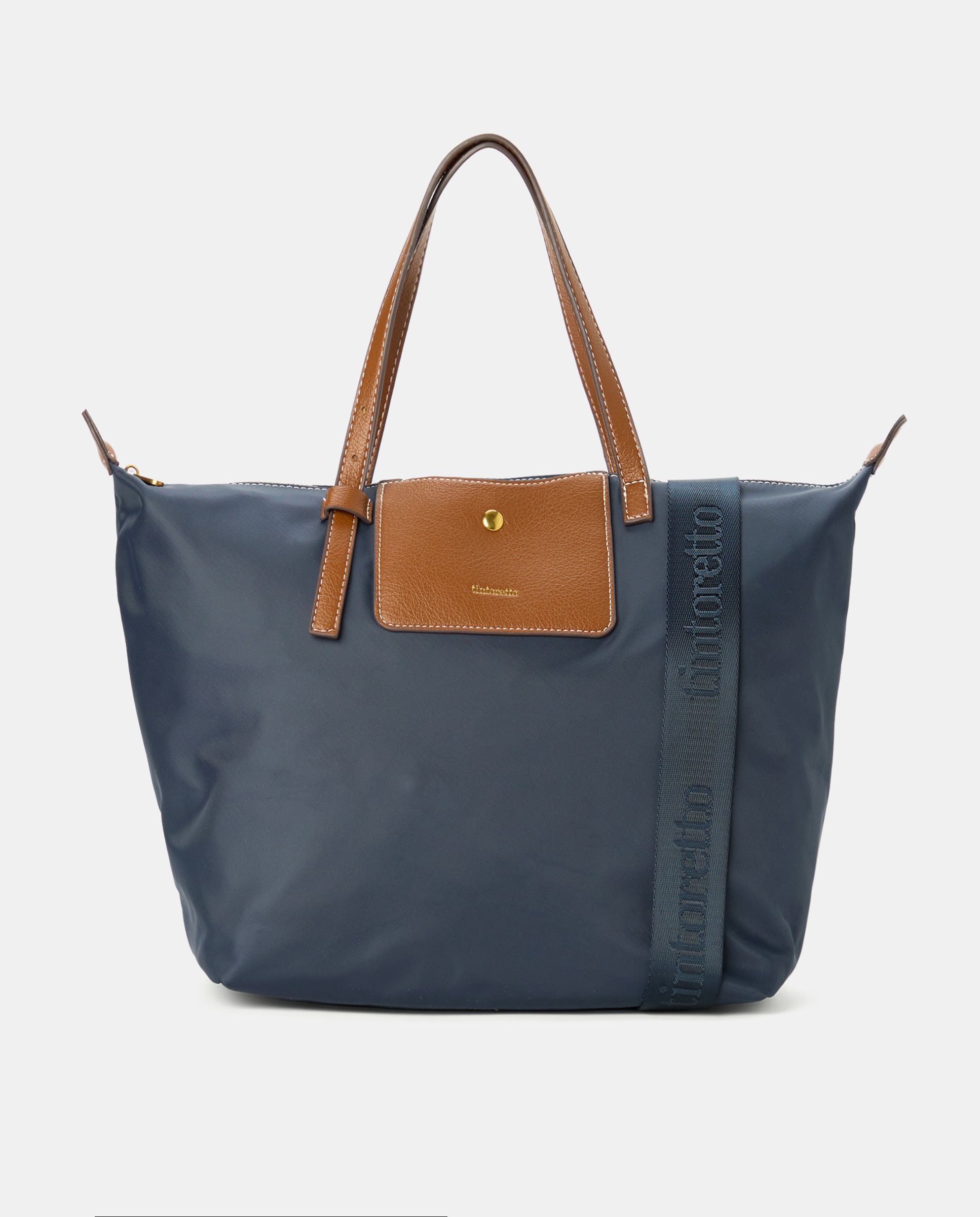 Mala Shopper de Nylon com Alça Amovível Azul-marinho-1