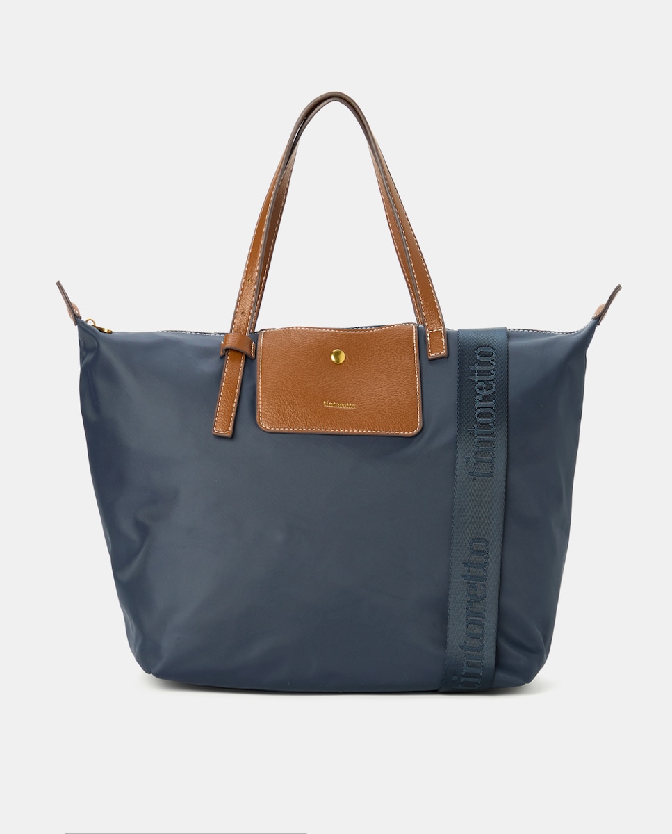 Mala Shopper de Nylon com Alça Amovível Azul-marinho-1