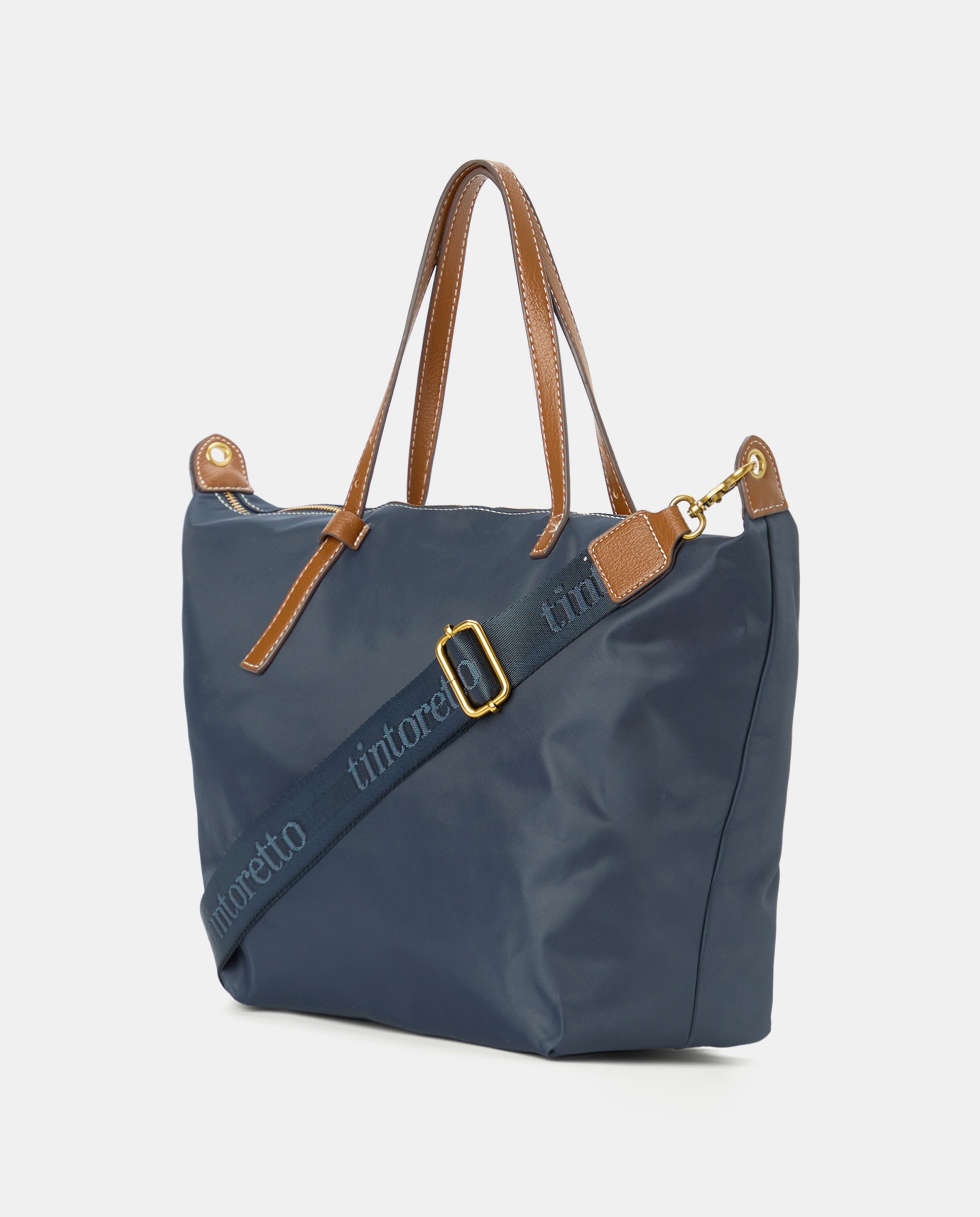 Mala Shopper de Nylon com Alça Amovível Azul-marinho-2