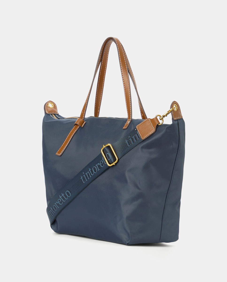 Mala Shopper de Nylon com Alça Amovível Azul-marinho-2