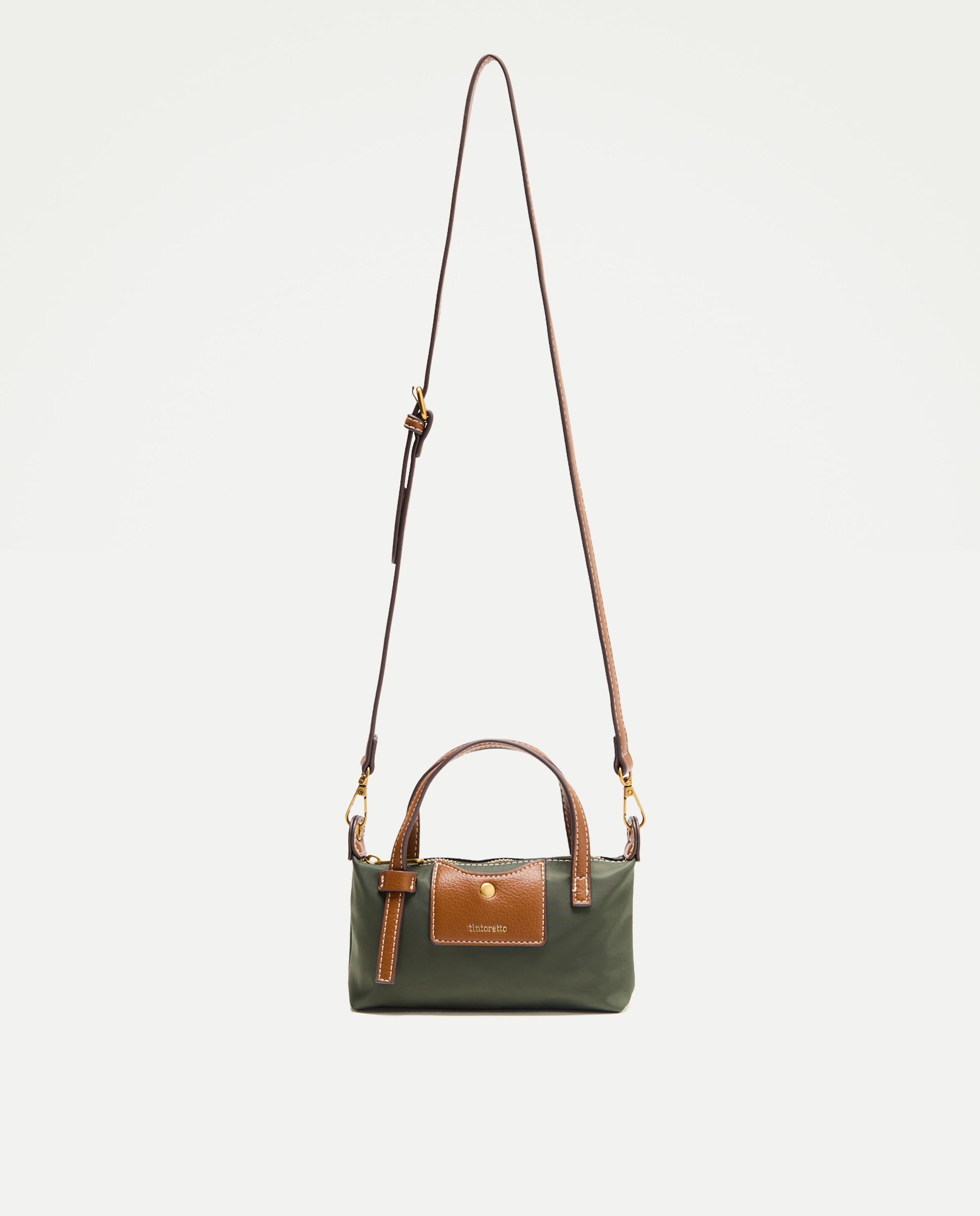 Mala Pequena de Nylon com Correia Comprida 520 Caqui-1