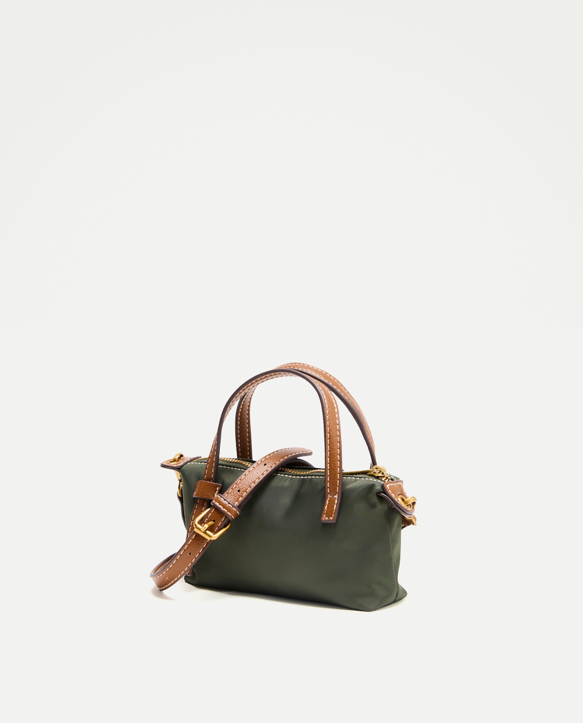 Mala Pequena de Nylon com Correia Comprida 520 Caqui-2