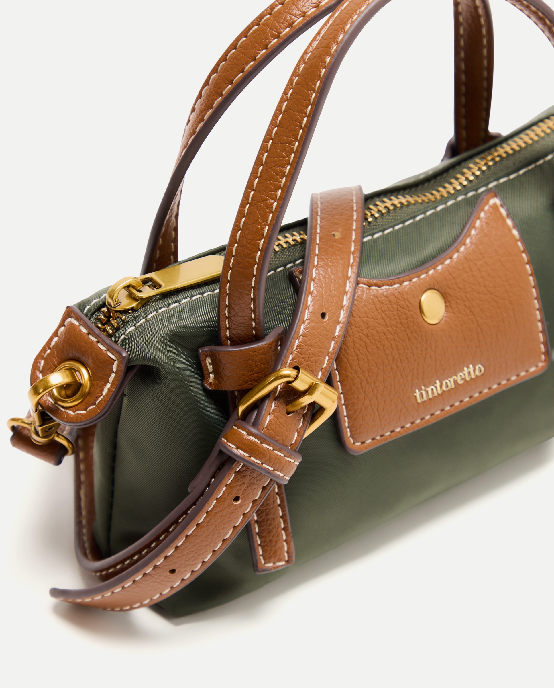 Mala Pequena de Nylon com Correia Comprida 520 Caqui-3