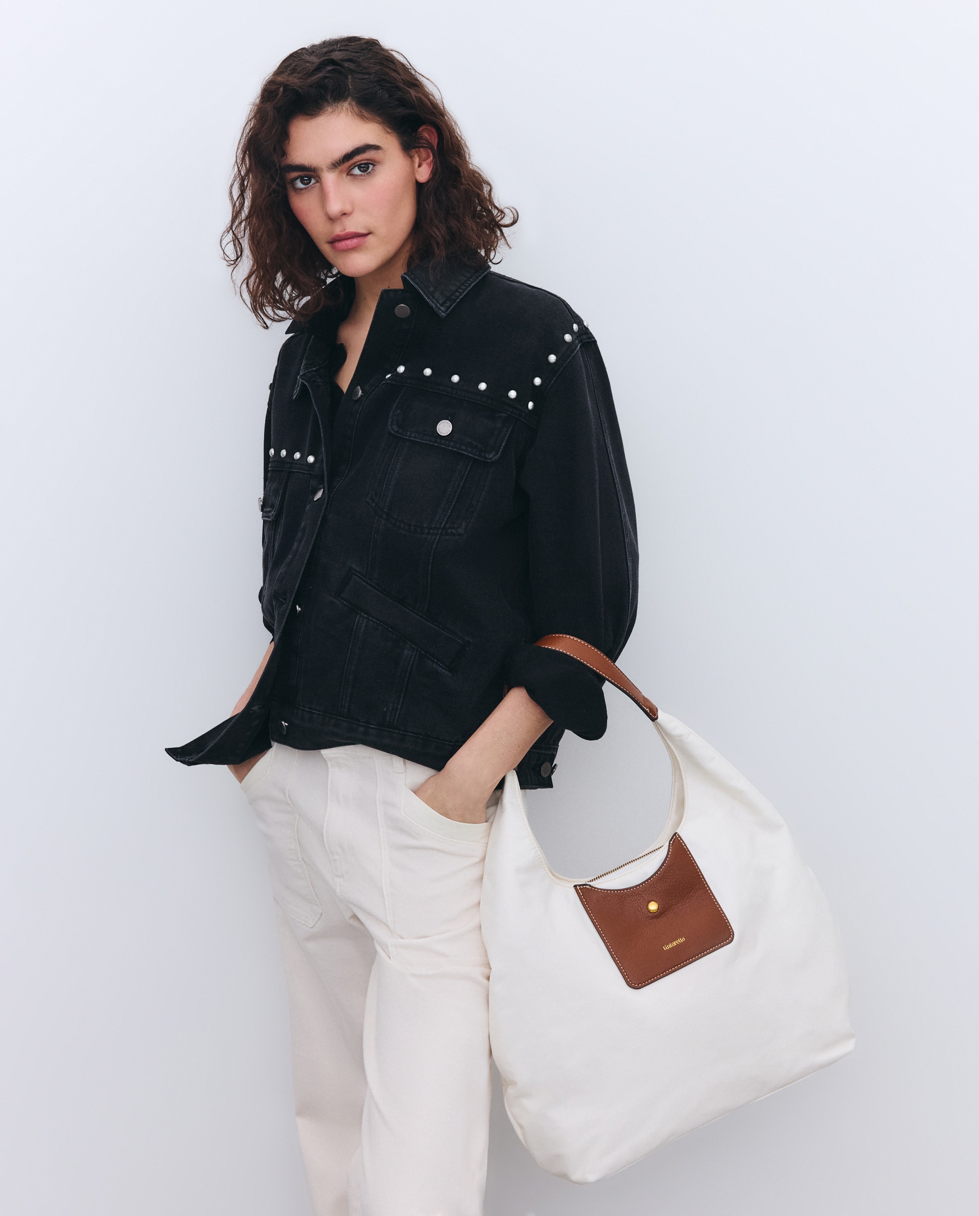 Mala de Ombro Grande de Nylon Branco-5