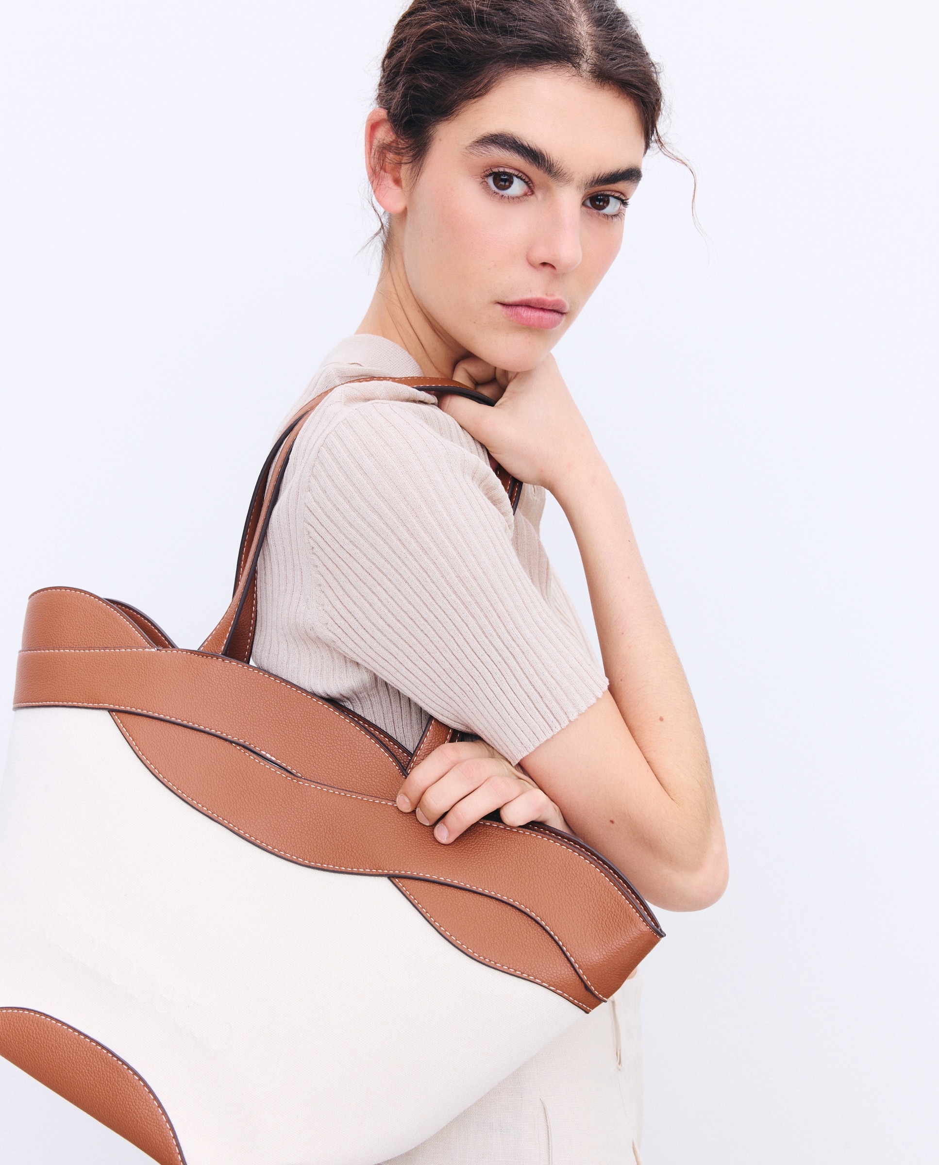 Mala Shopper de Lona com Trança Castanho-5