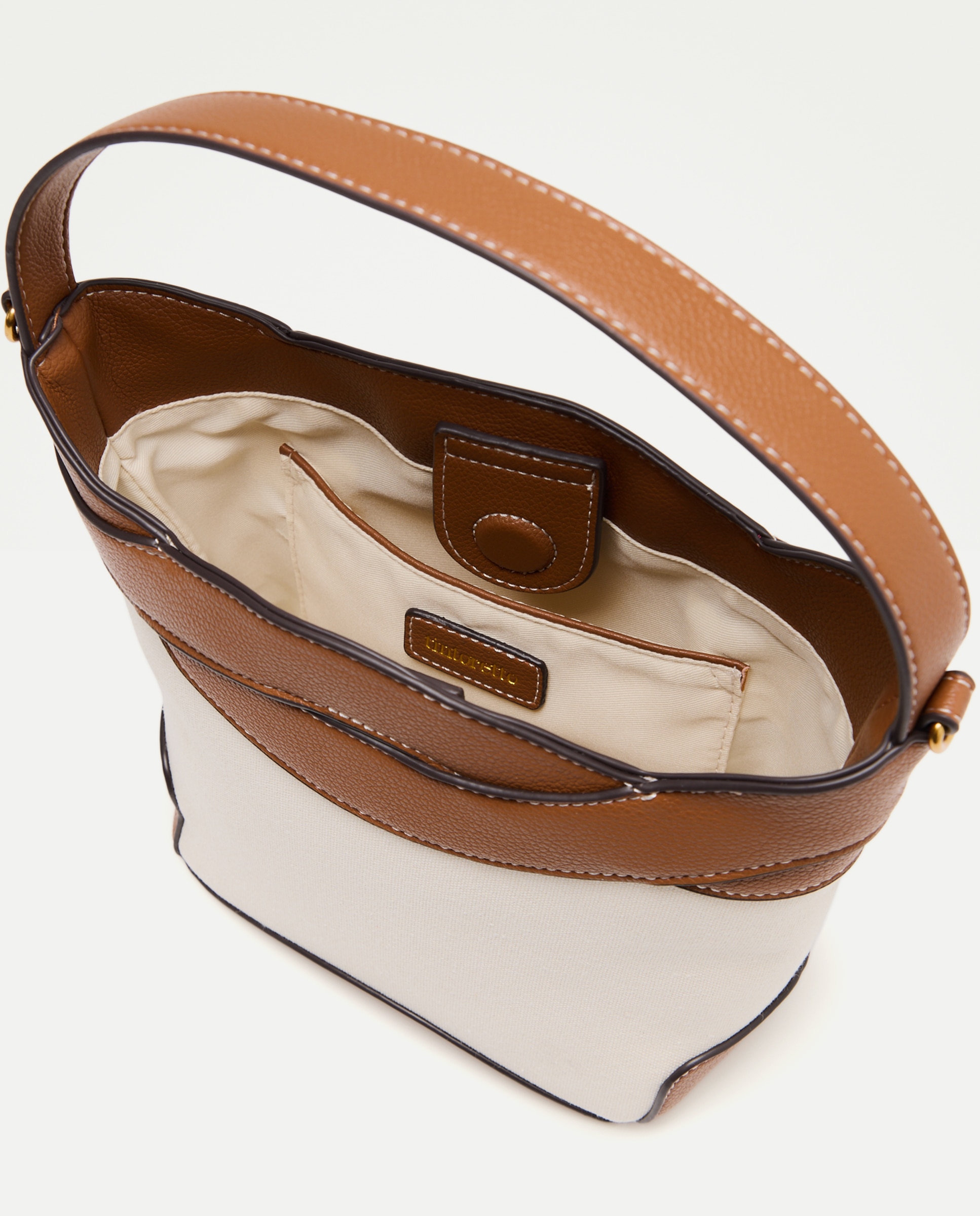 Mala Tipo Bucket de Lona com Trança Castanho-3