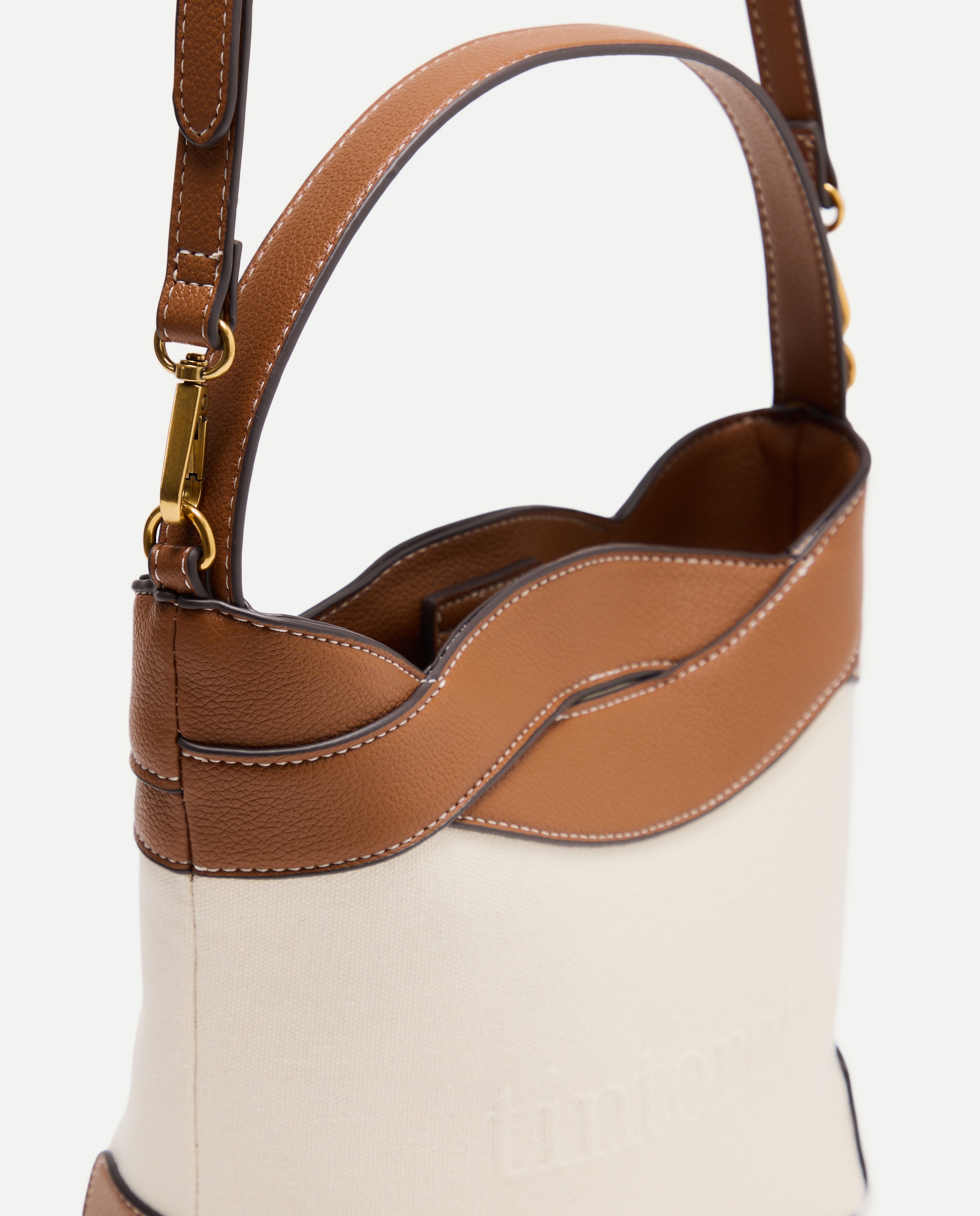 Mala Tipo Bucket de Lona com Trança Castanho-4