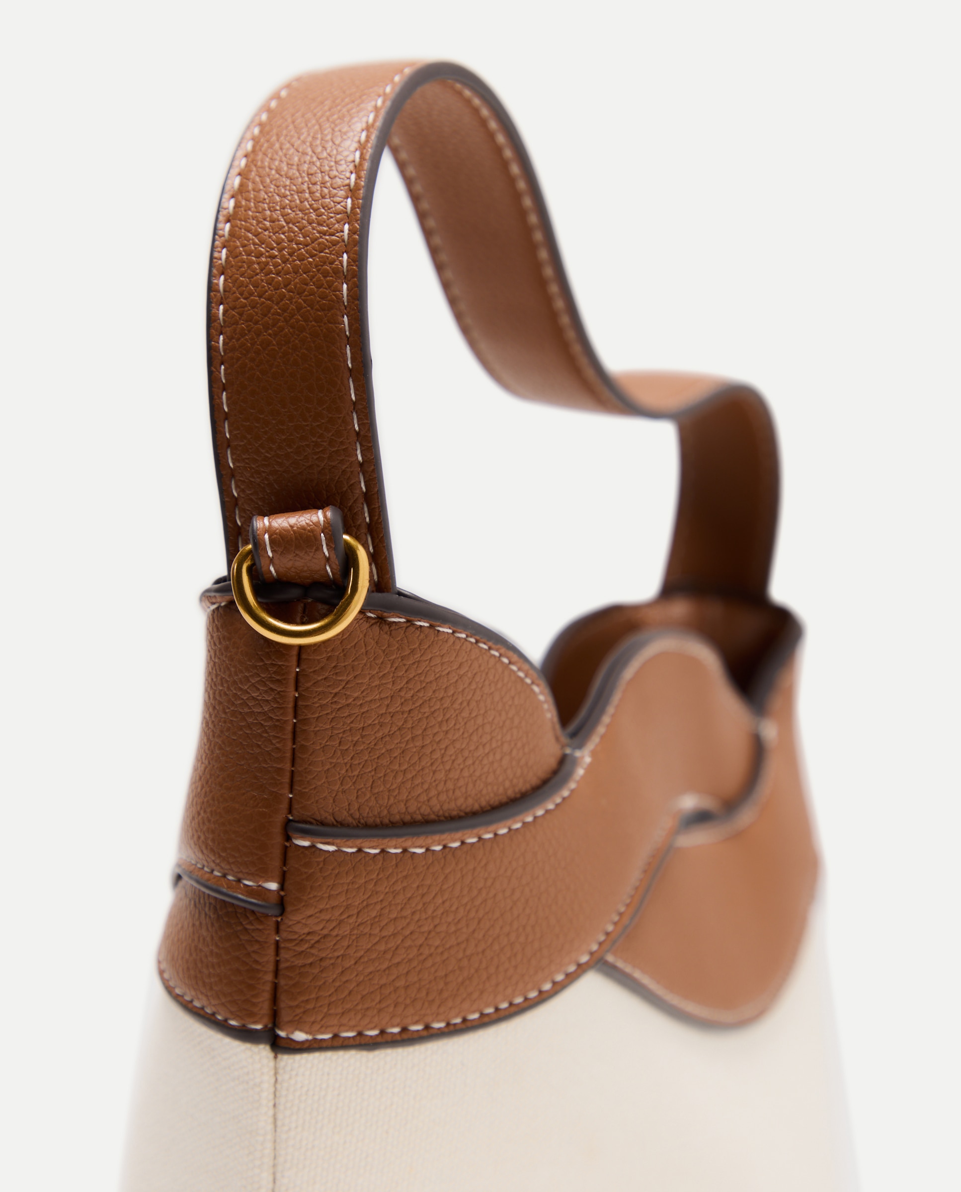 Mala Tipo Bucket de Lona com Trança Castanho-5