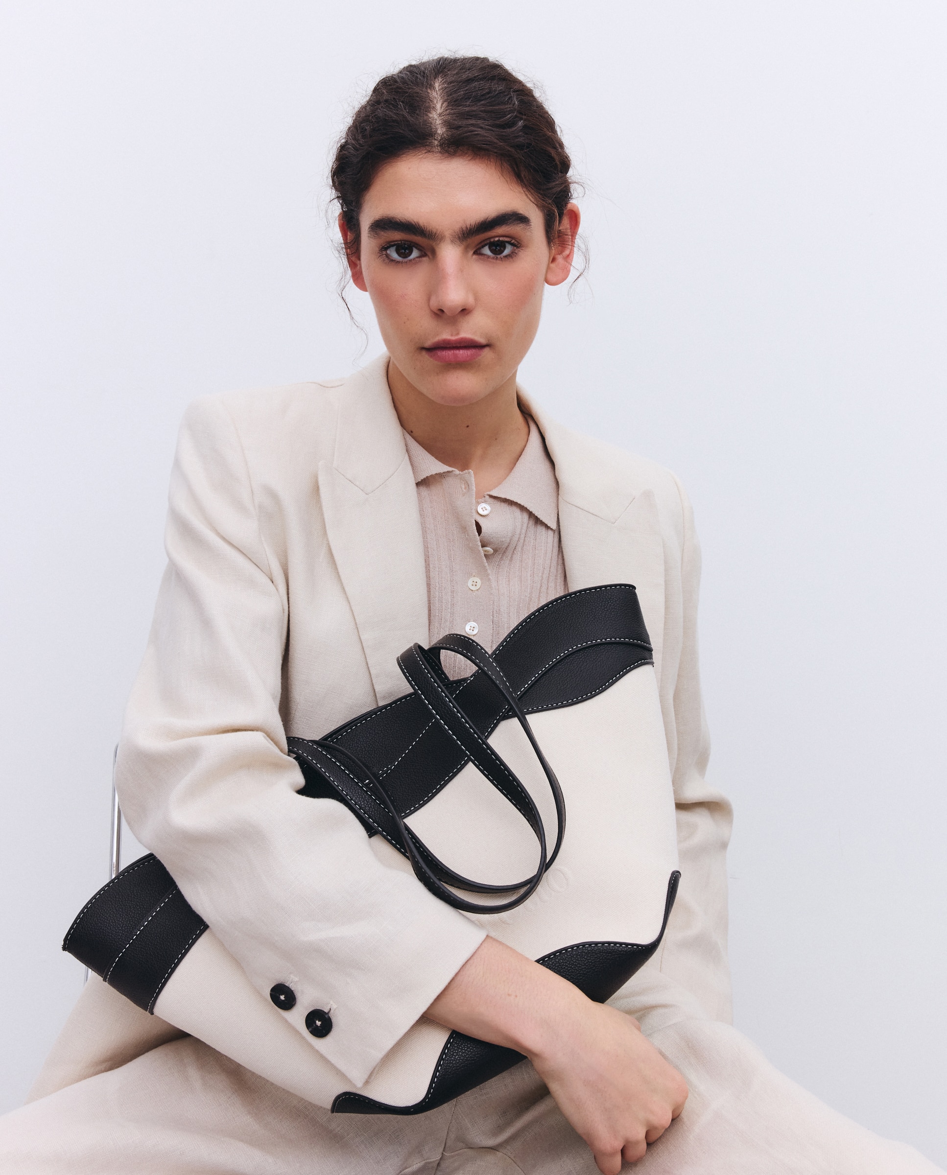 Mala Shopper de Lona com Trança Preto-5