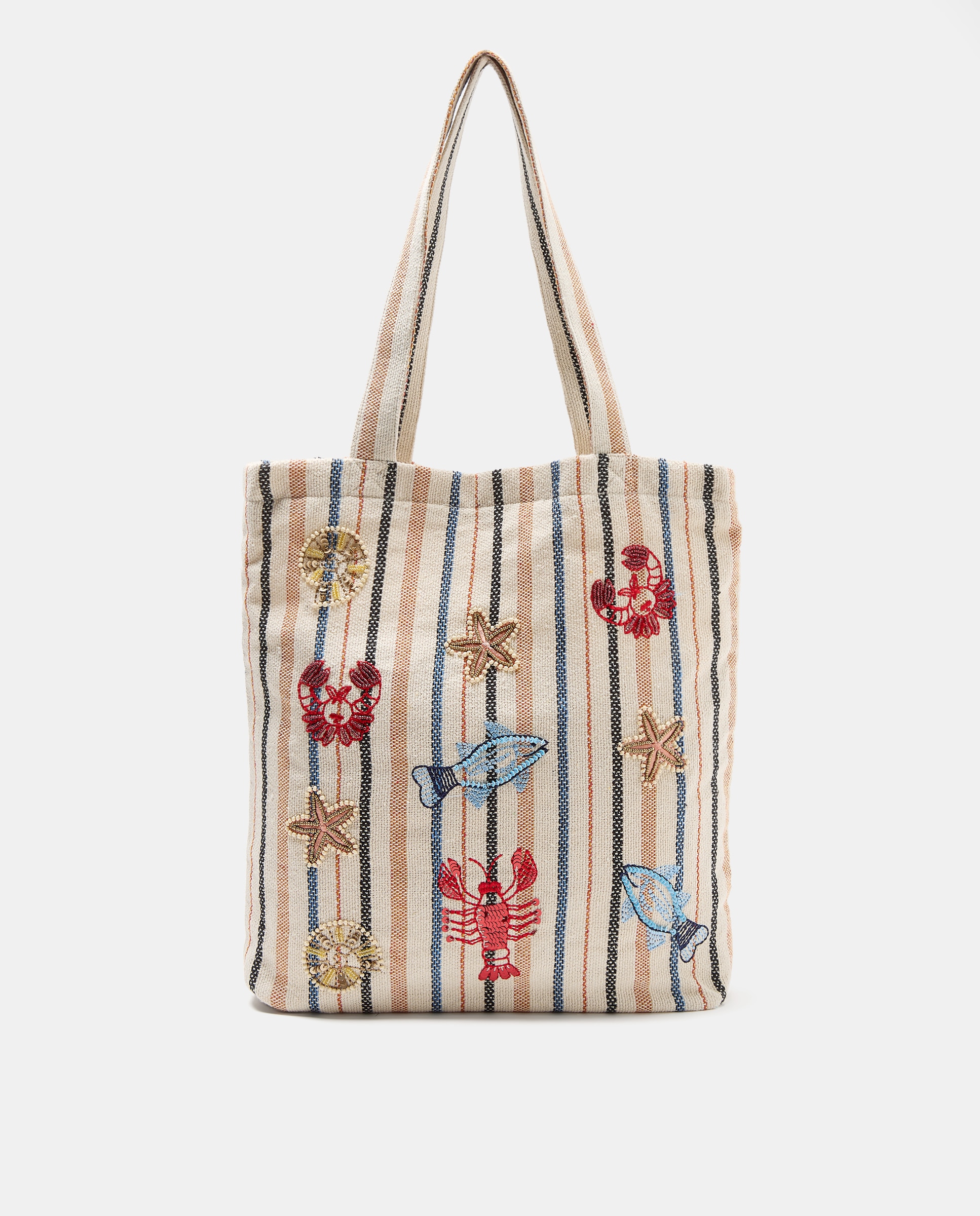 Mala Tipo Tote com Bordados do Mar Branco-marfim-1