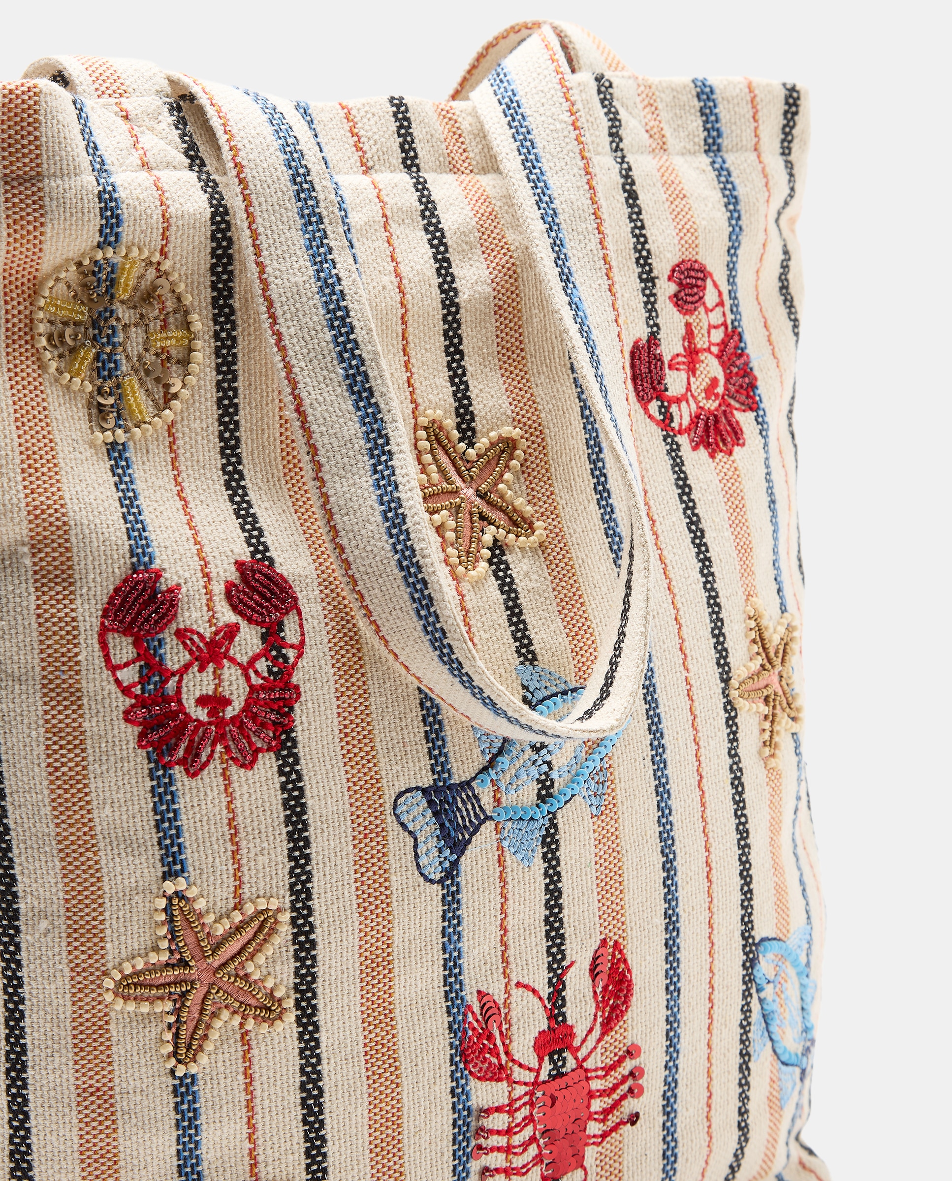 Mala Tipo Tote com Bordados do Mar Branco-marfim-3