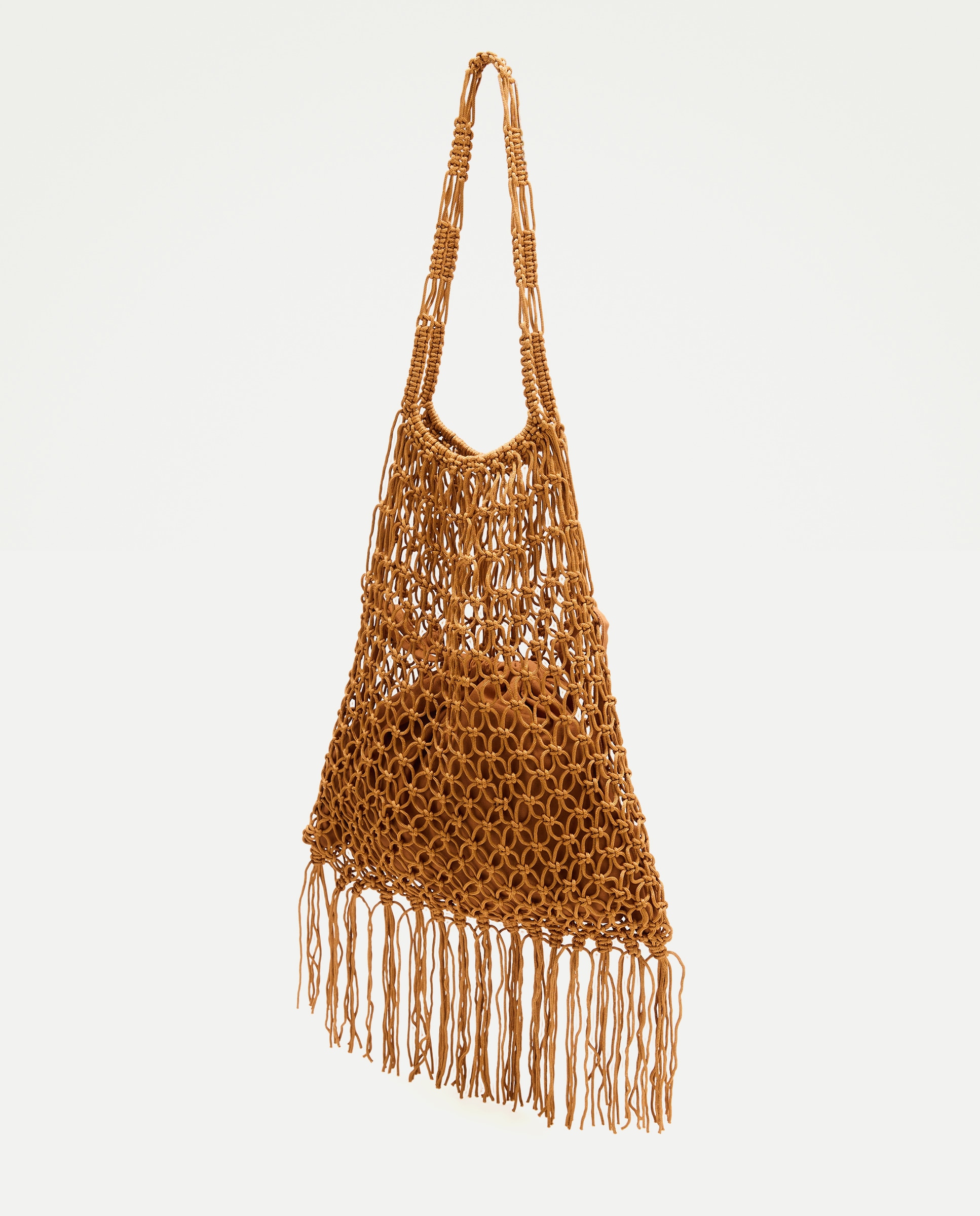 Mala Shopper de Rede com Franjas Castanho-2