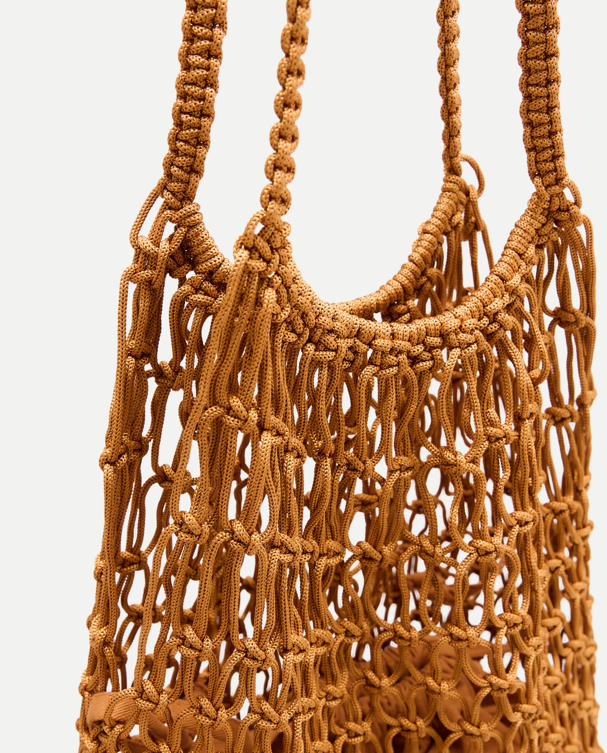 Mala Shopper de Rede com Franjas Castanho-3
