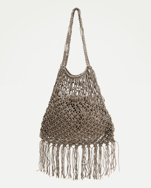 Bolso shopper de red con flecos