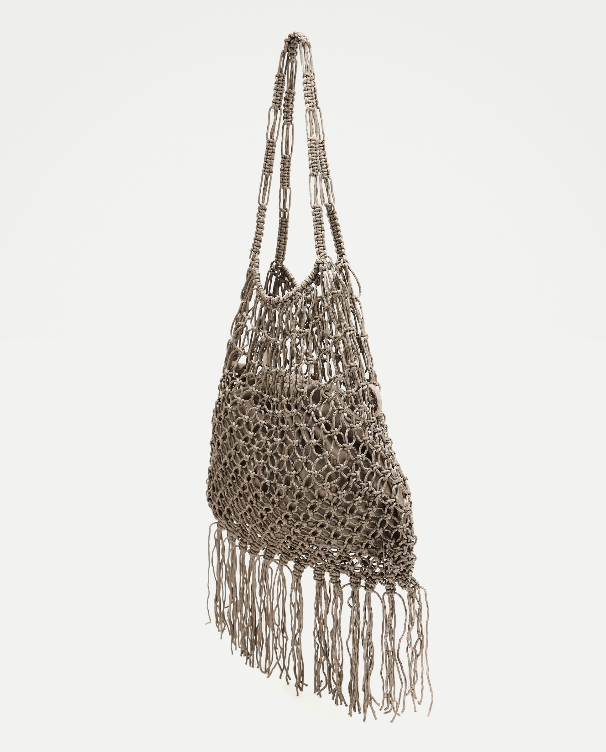 Bolso shopper de red con flecos - Tintoretto - Marrón 520 Kaki-2