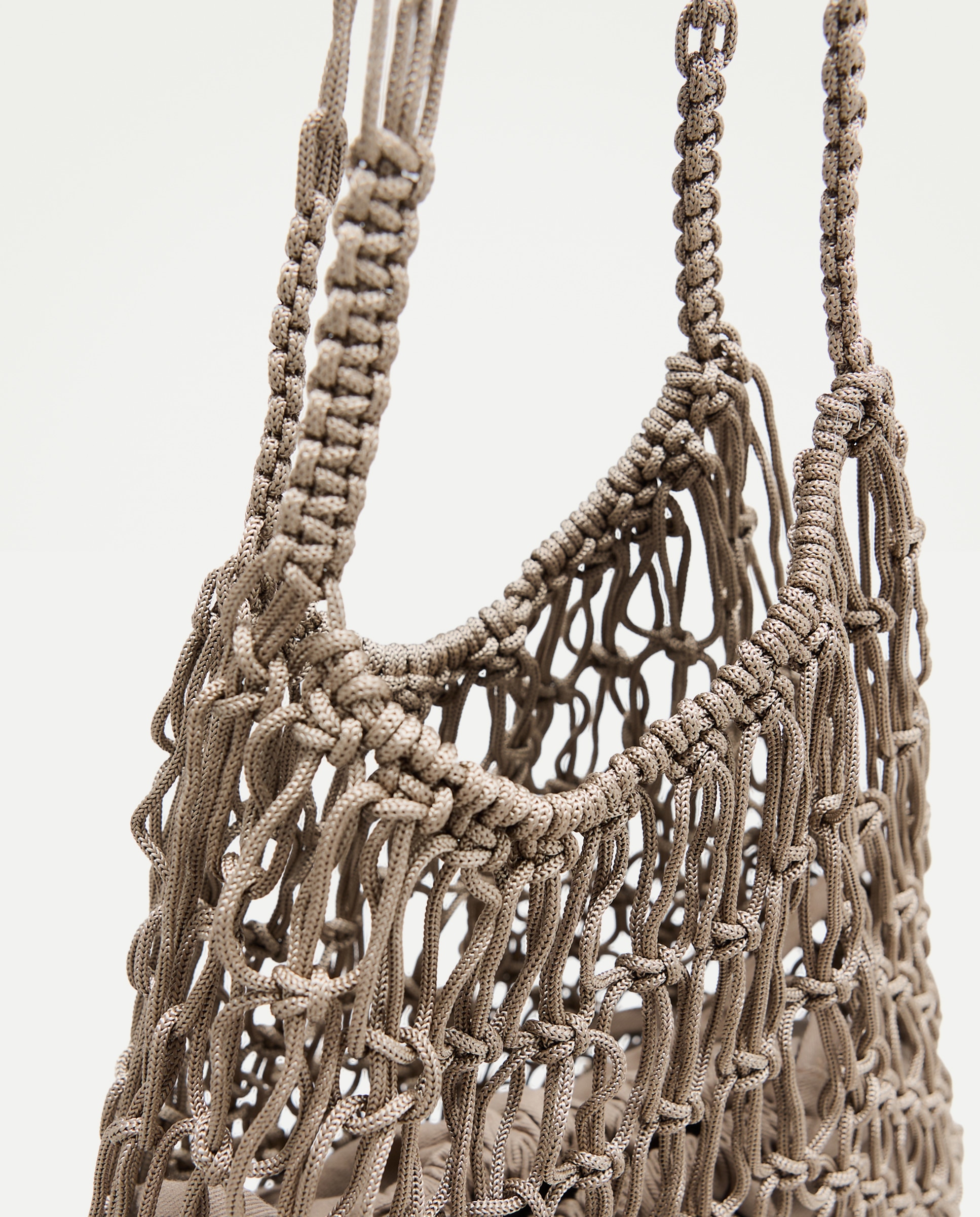 Bolso shopper de red con flecos - Tintoretto - Marrón 520 Kaki-3