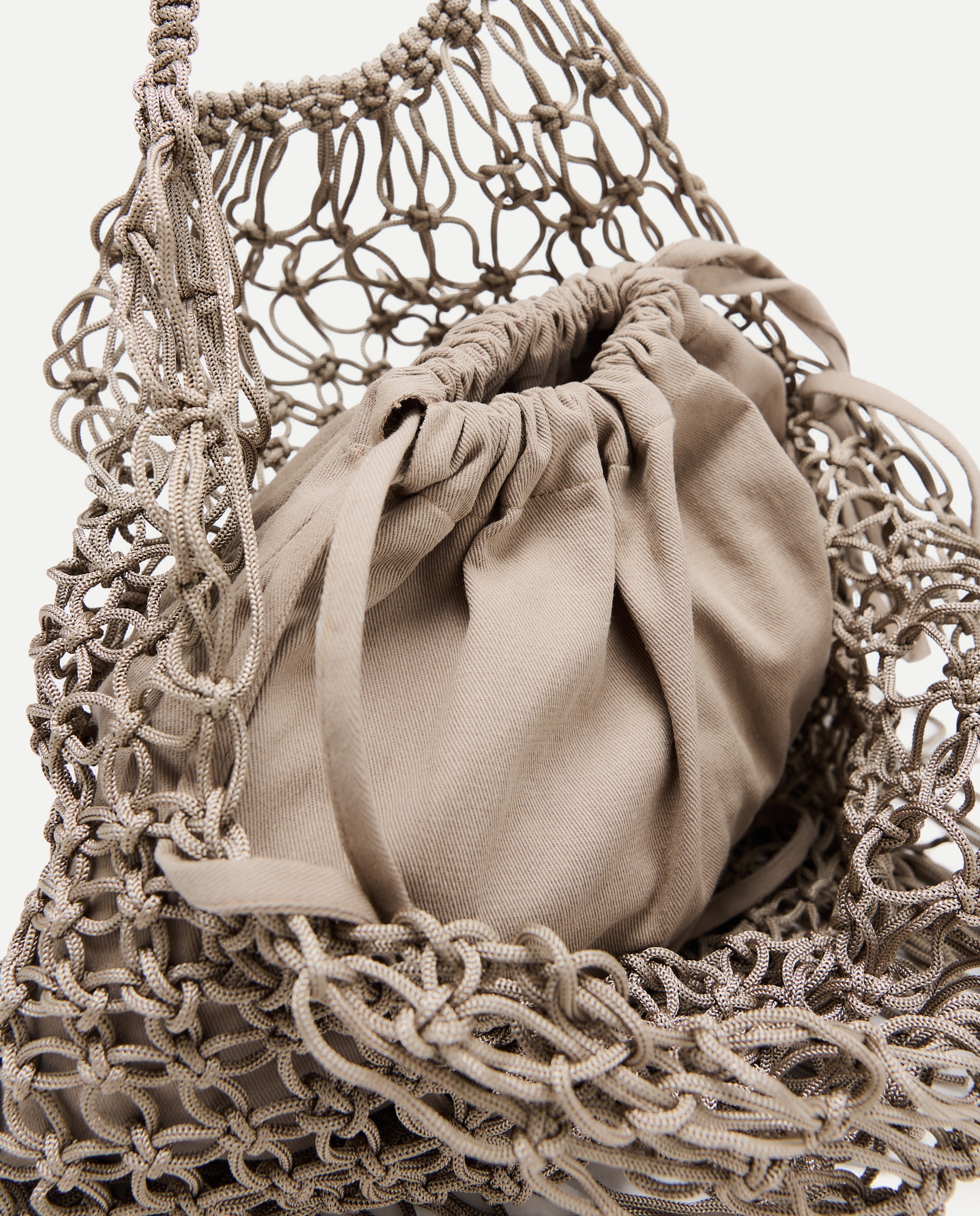 Bolso shopper de red con flecos - Tintoretto - Marrón 520 Kaki-5