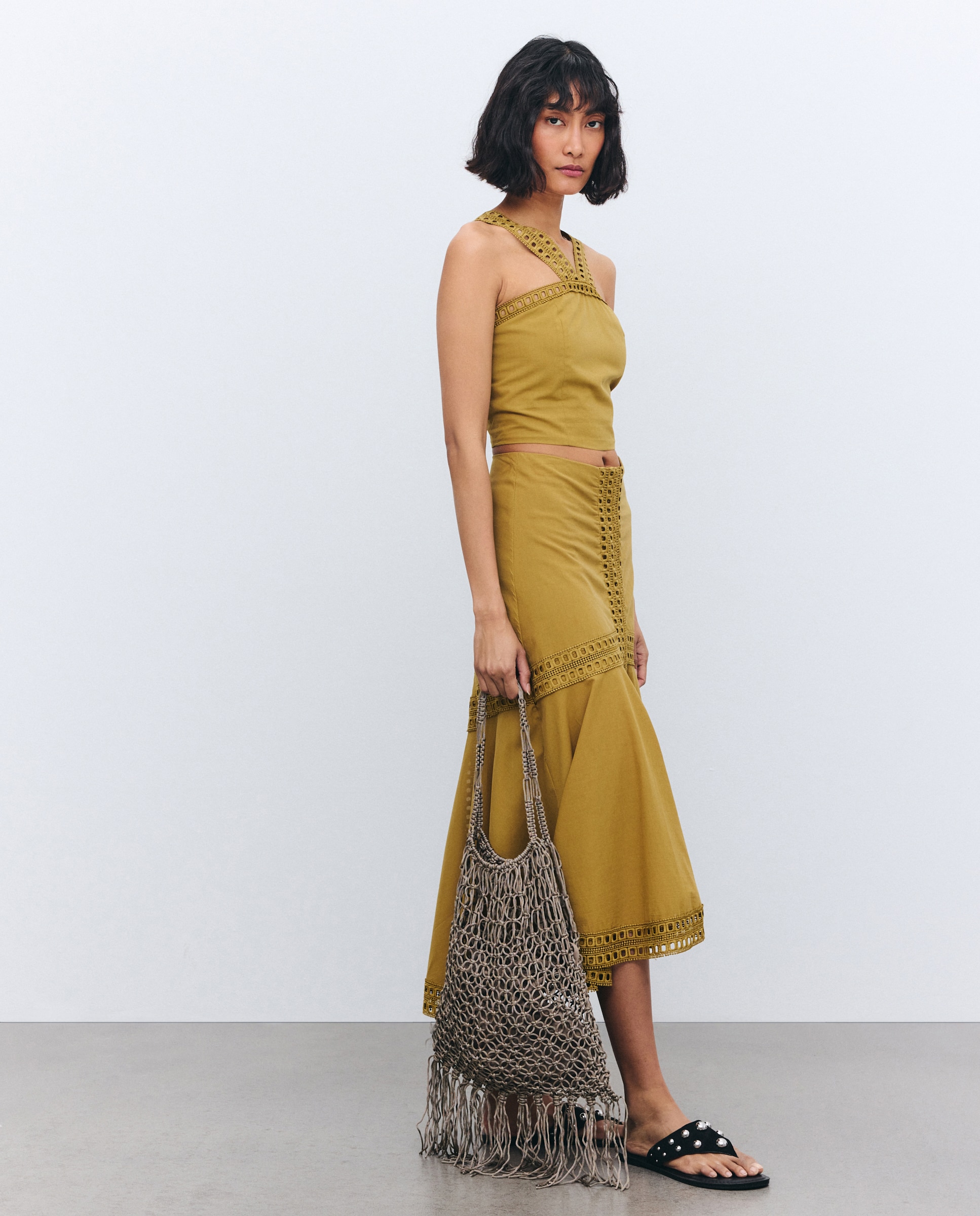 Bolso shopper de red con flecos - Tintoretto - Marrón 520 Kaki-6