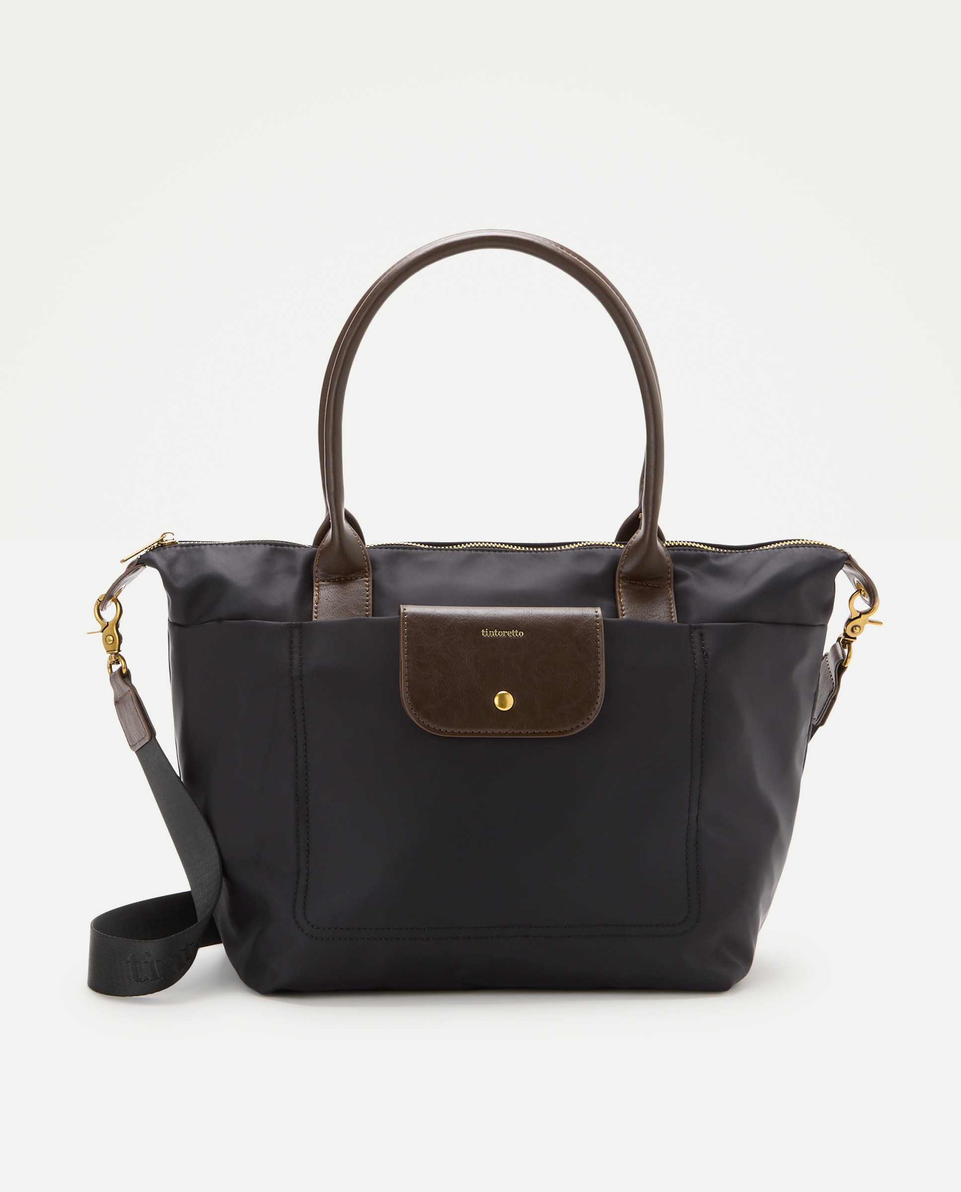 Bolso shopper de nylon con bolsillos y asa extraible - Tintoretto - Negro Negro-1