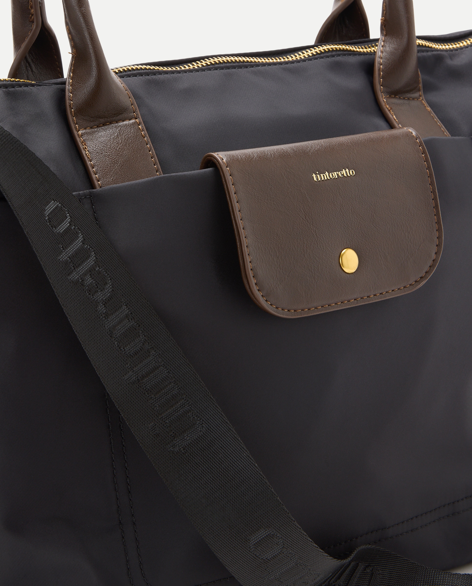 Bolso shopper de nylon con bolsillos y asa extraible - Tintoretto - Negro Negro-3