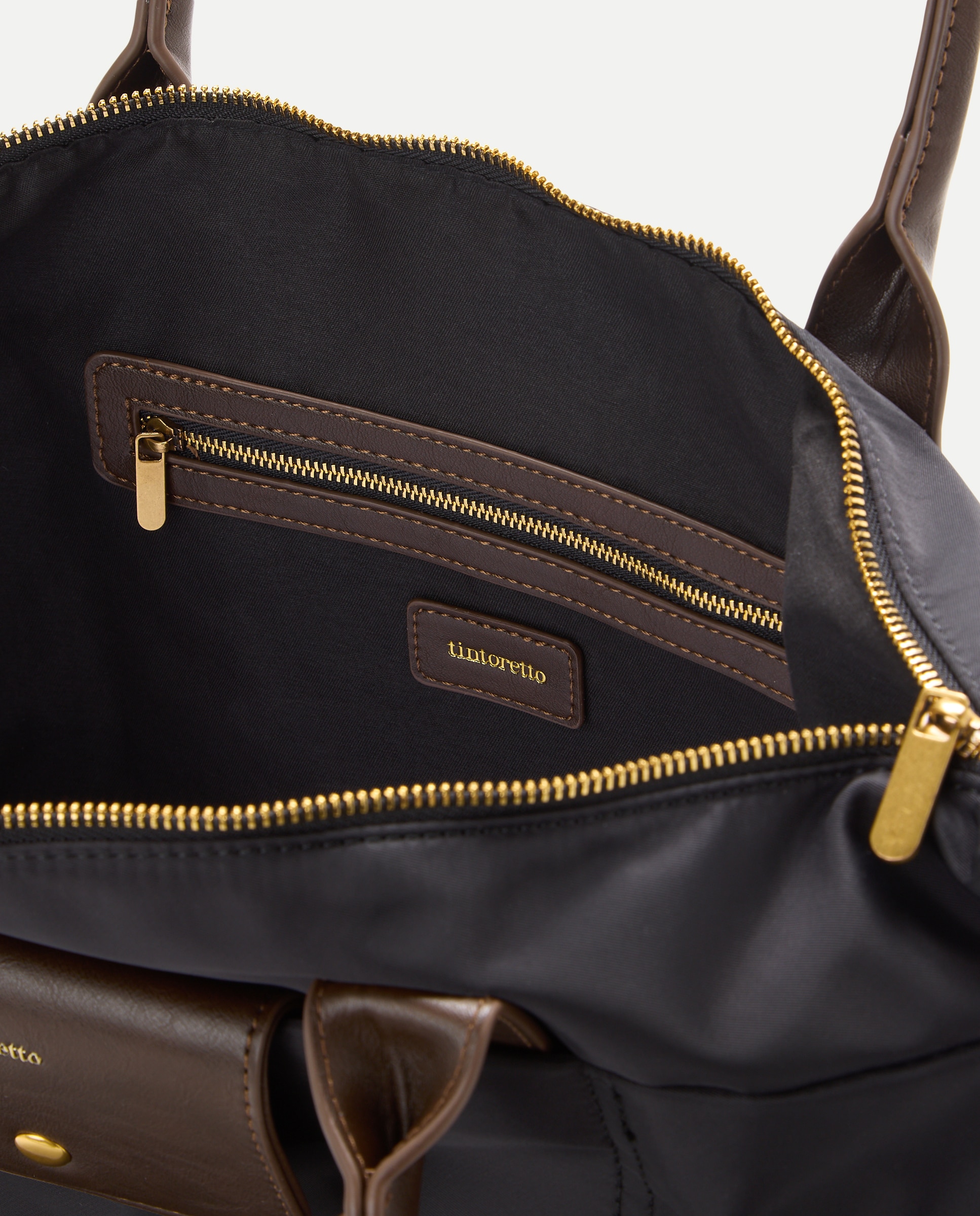 Bolso shopper de nylon con bolsillos y asa extraible - Tintoretto - Negro Negro-4