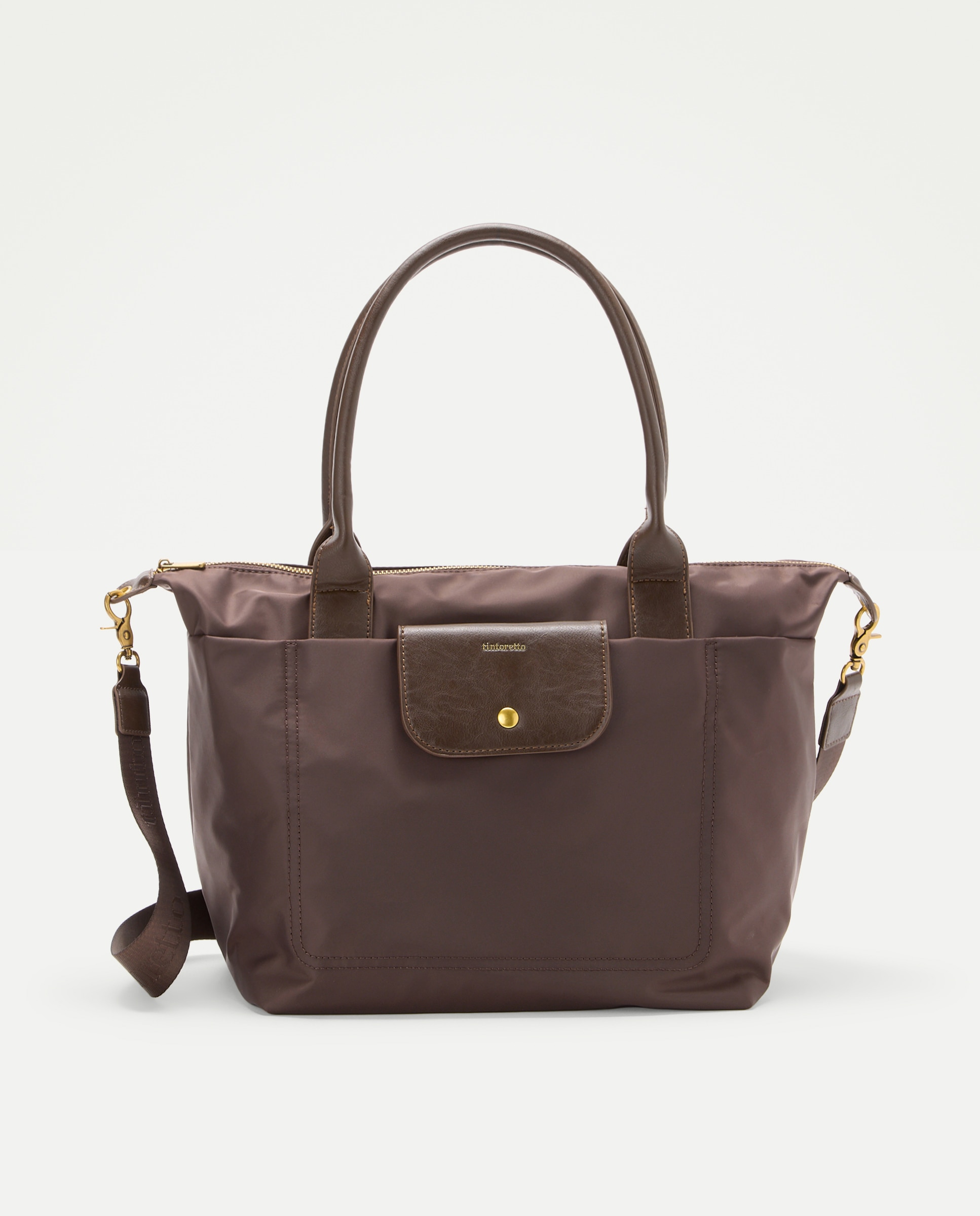 Bolso shopper de nylon con bolsillos y asa extraible - Tintoretto - Chocolate Chocolate-1