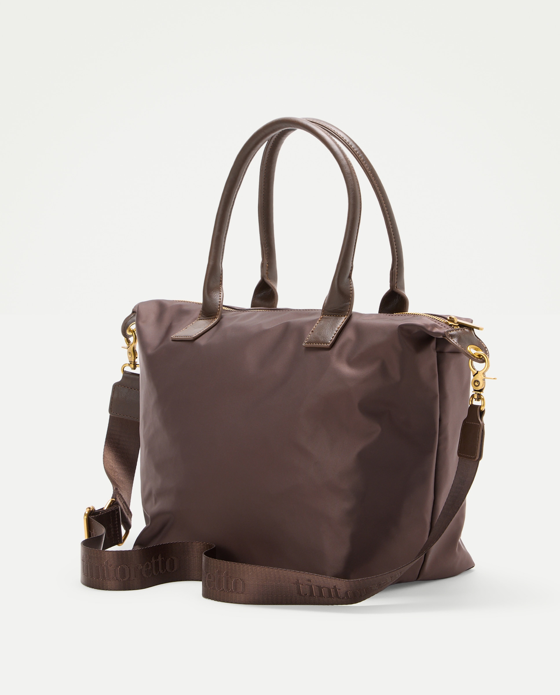 Bolso shopper de nylon con bolsillos y asa extraible - Tintoretto - Chocolate Chocolate-2