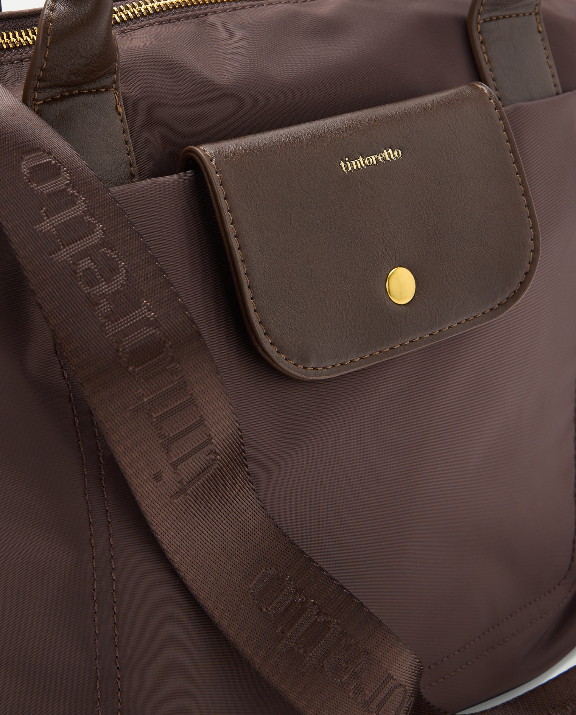 Bolso shopper de nylon con bolsillos y asa extraible - Tintoretto - Chocolate Chocolate-3