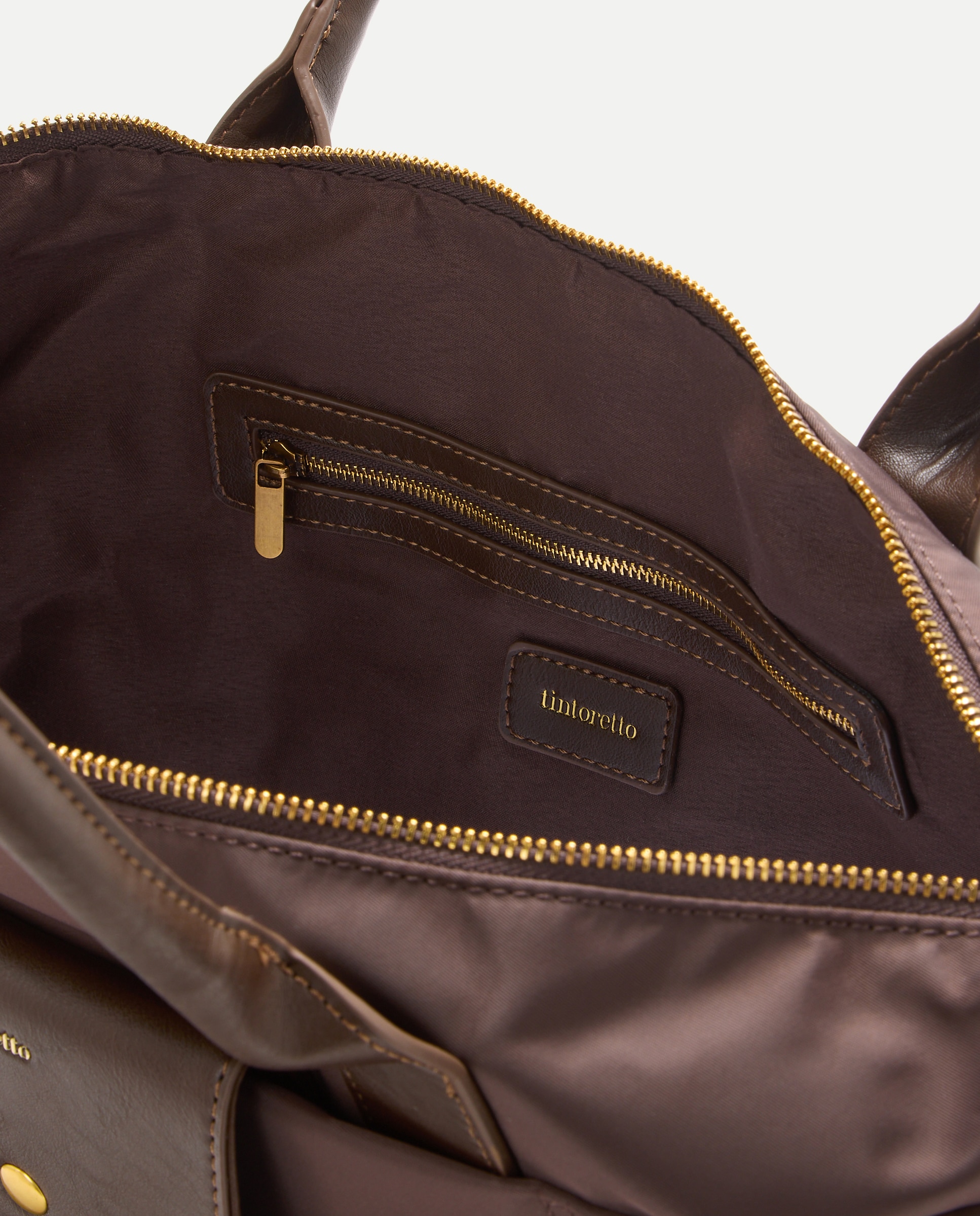 Bolso shopper de nylon con bolsillos y asa extraible - Tintoretto - Chocolate Chocolate-4