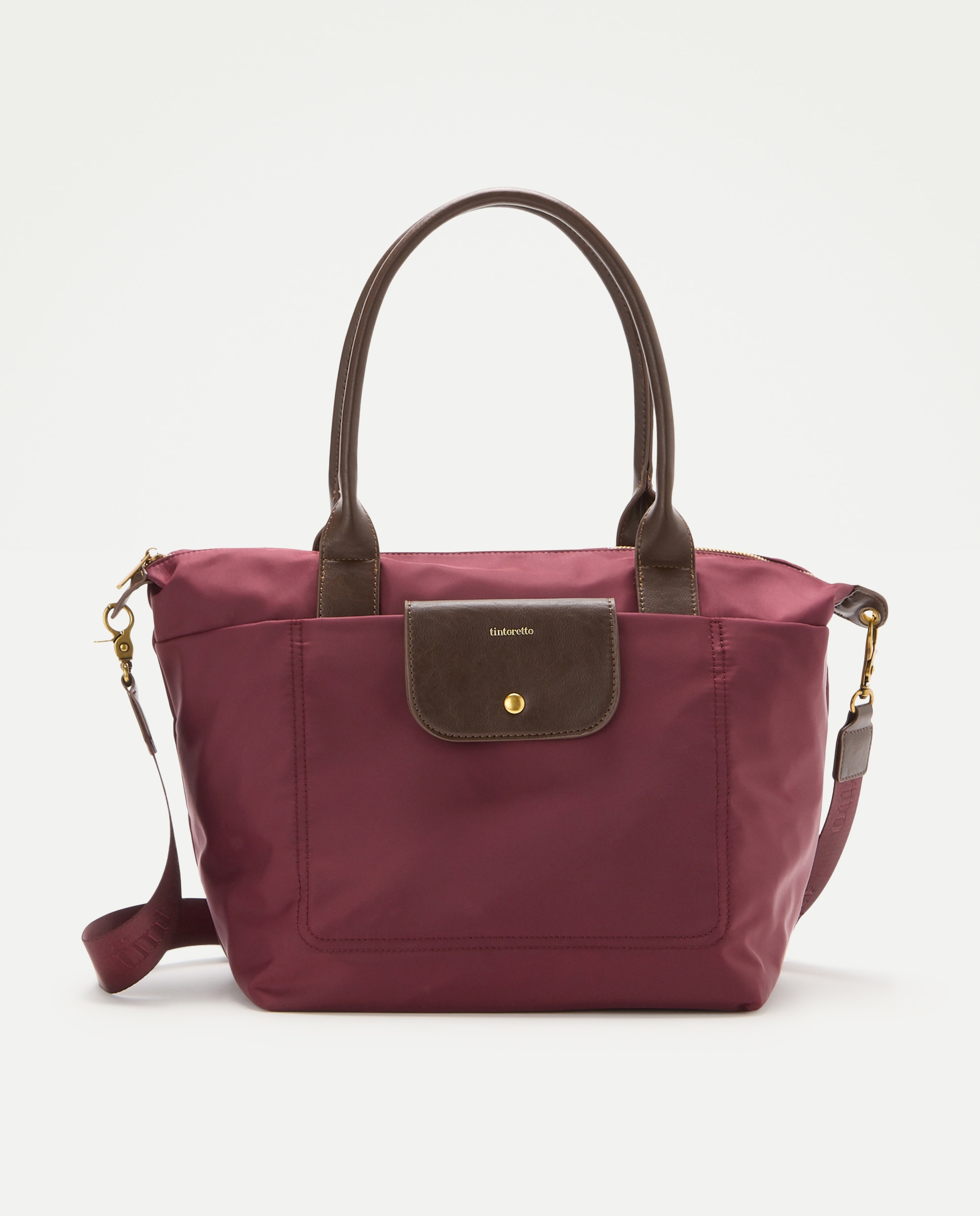 Bolso shopper de nylon con bolsillos y asa extraible - Tintoretto - Burdeos Burdeos-1