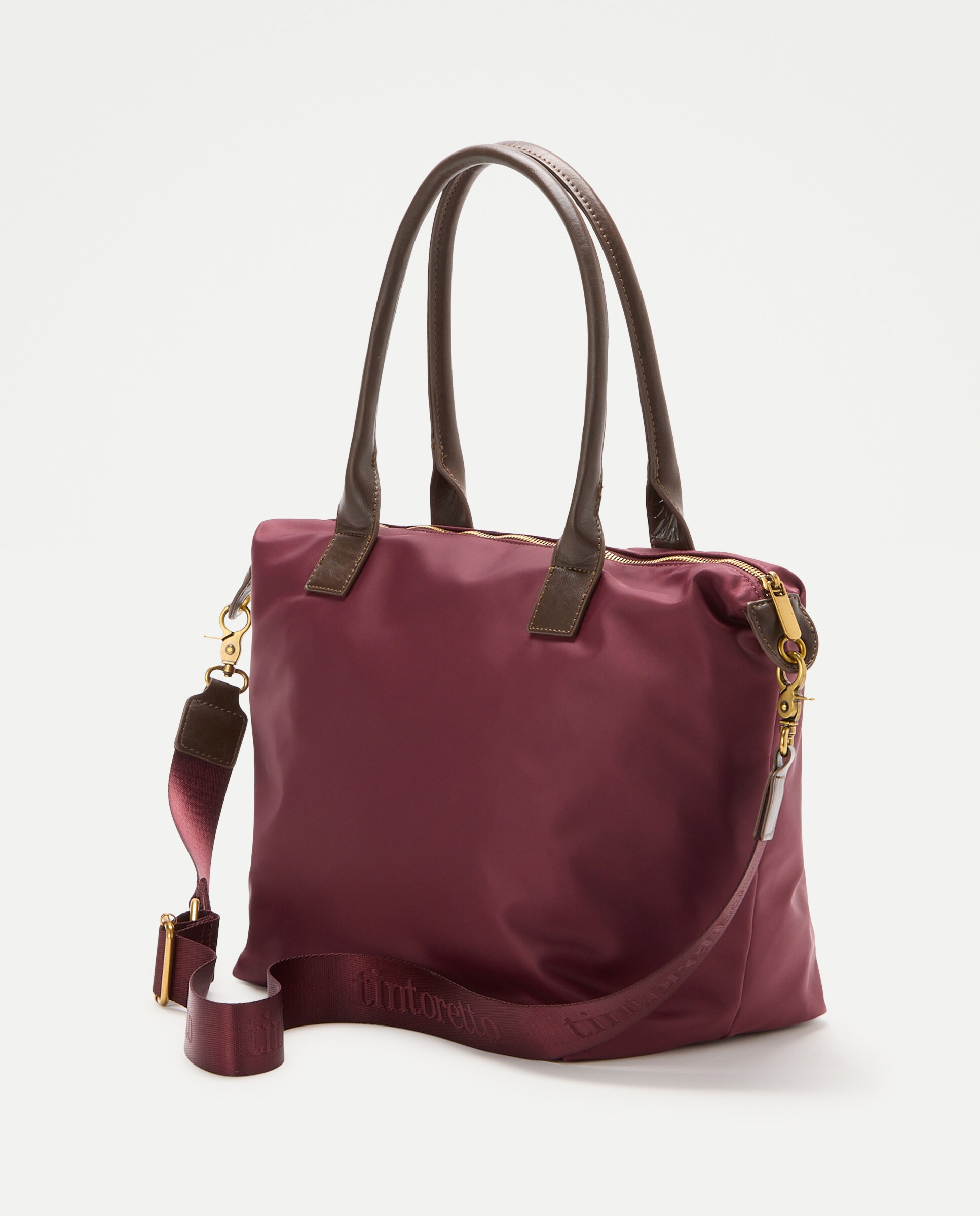 Bolso shopper de nylon con bolsillos y asa extraible - Tintoretto - Burdeos Burdeos-2