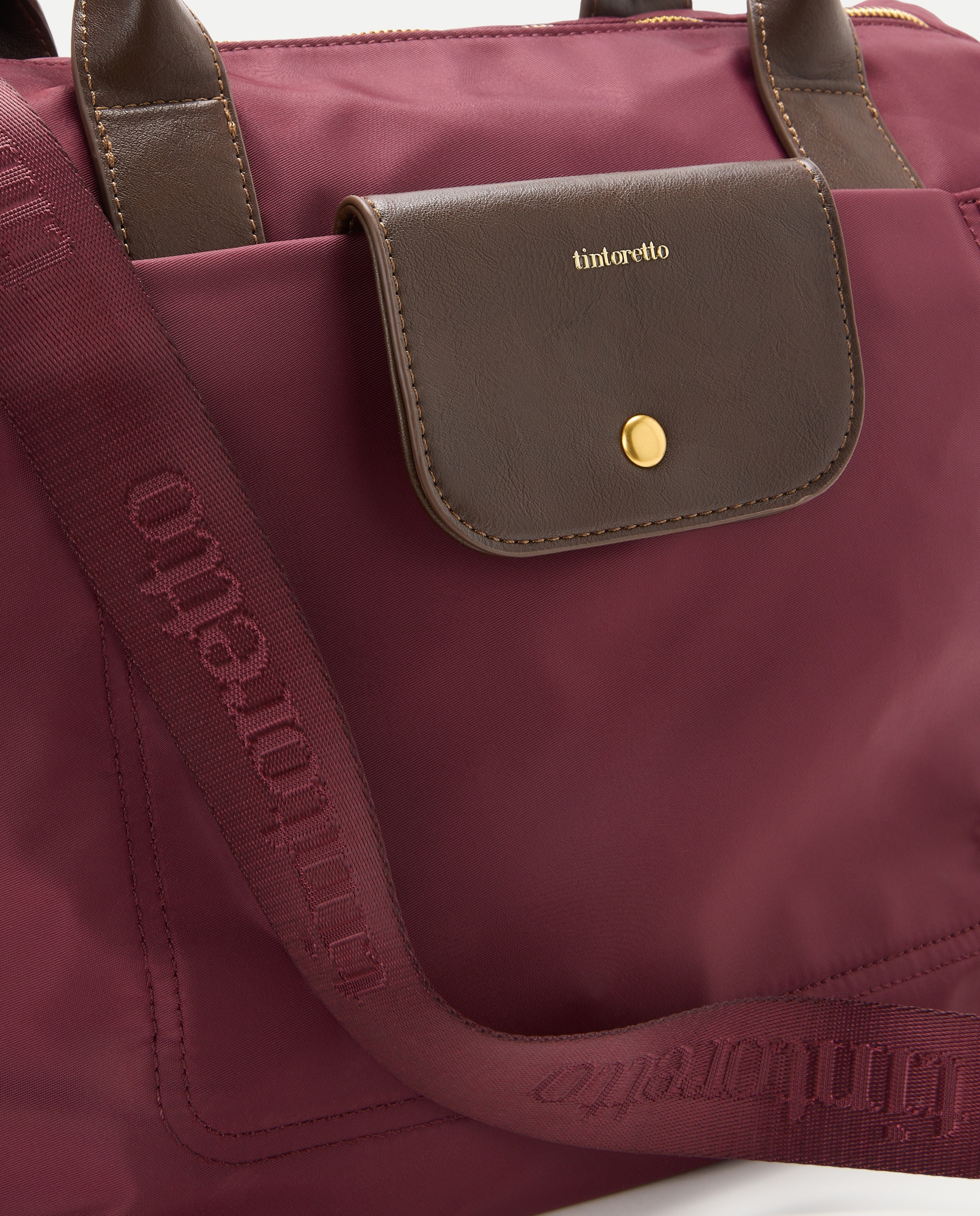 Bolso shopper de nylon con bolsillos y asa extraible - Tintoretto - Burdeos Burdeos-3
