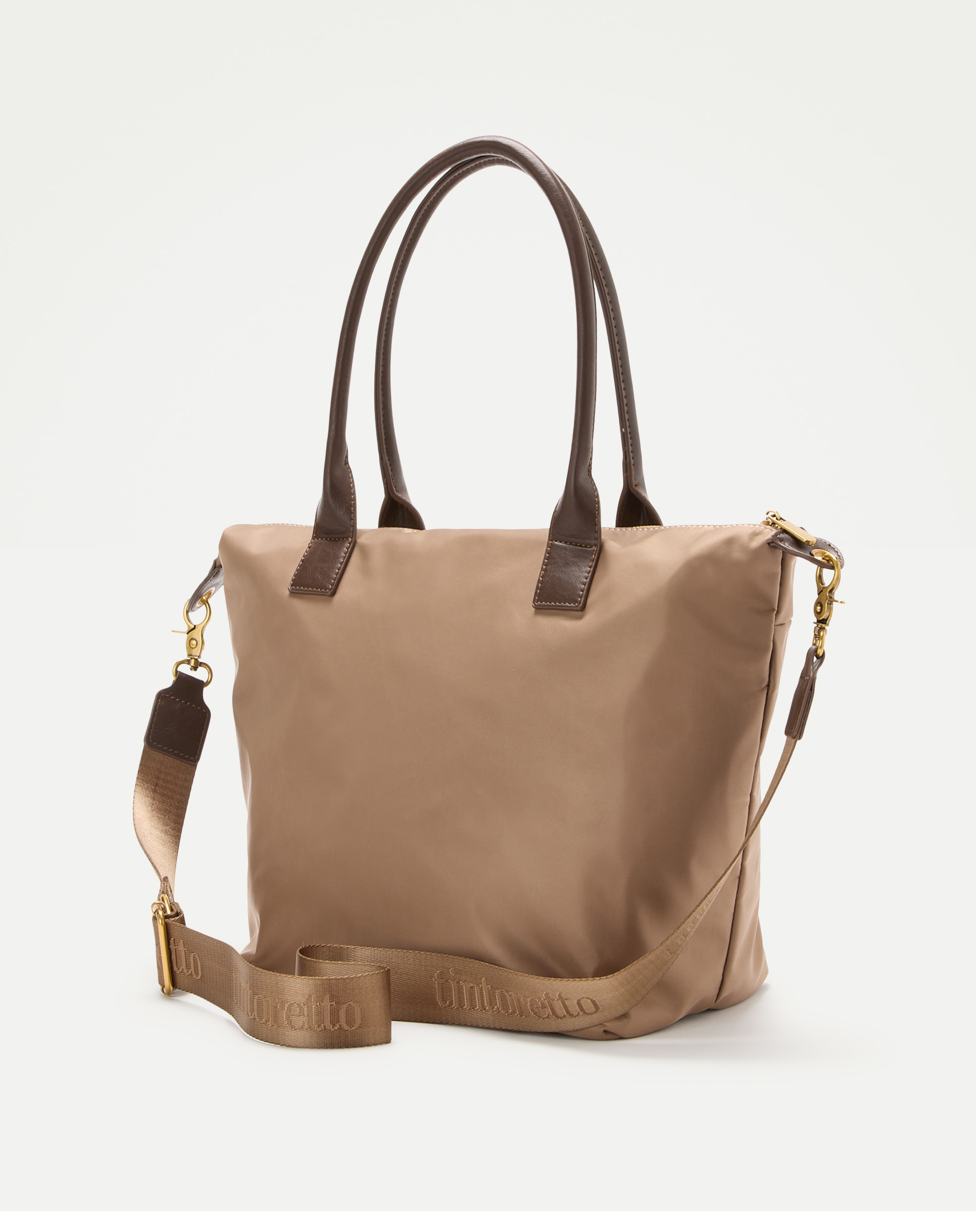 Mala Shopper de Nylon com Bolsos e Alça Amovível Vison Claro-2