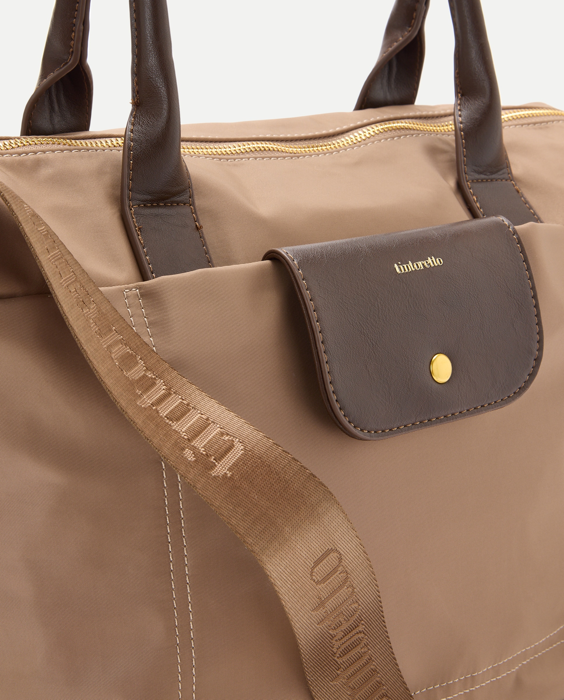 Mala Shopper de Nylon com Bolsos e Alça Amovível Vison Claro-3