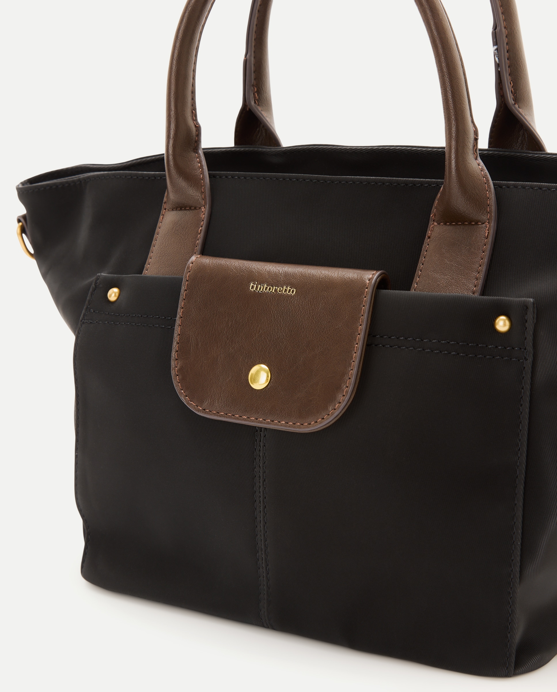 Mala Shopper de Nylon com Bolsos Preto-4